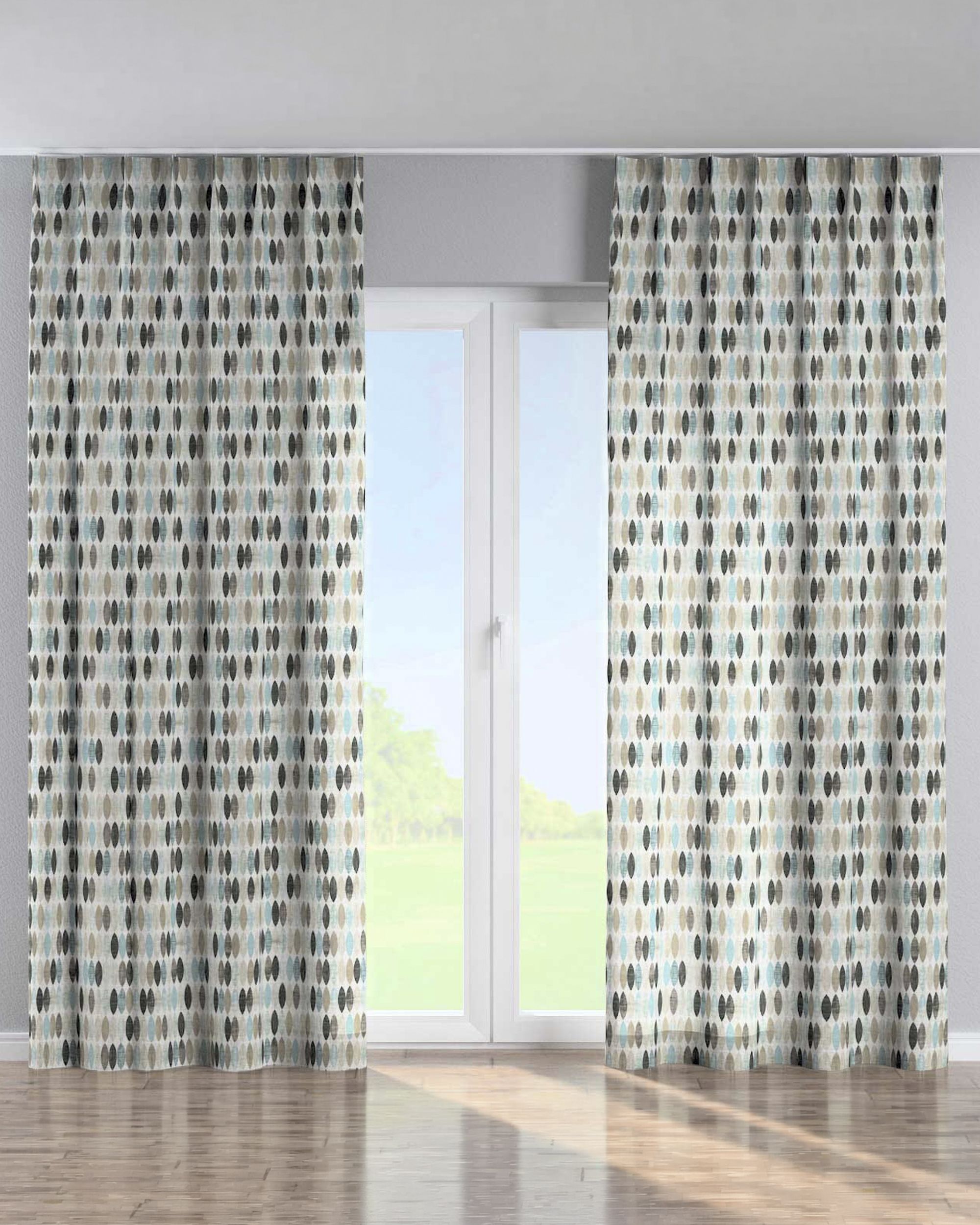 Single pinch pleat curtain product colour beige fabric patterned