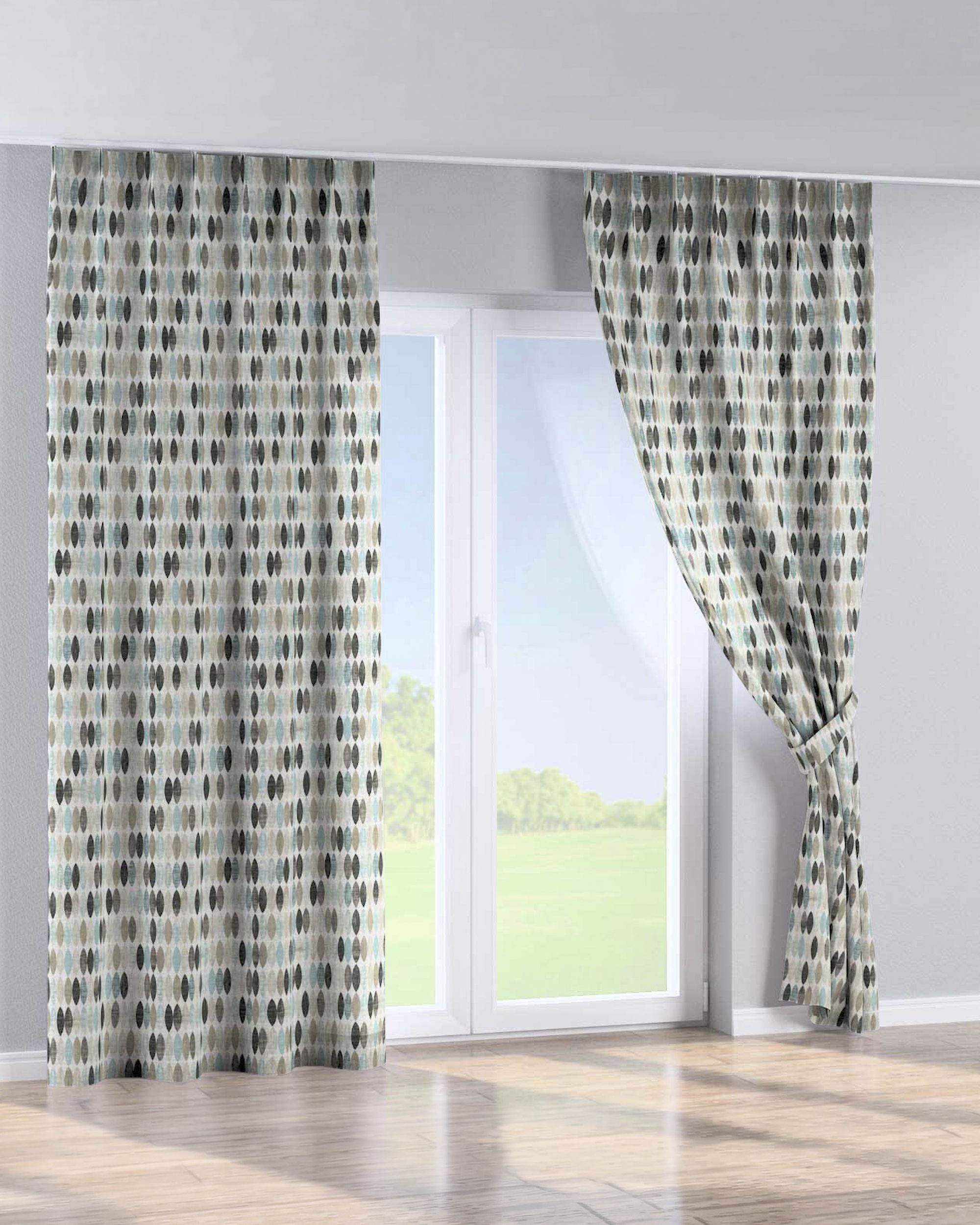 Single pinch pleat curtain product colour beige fabric patterned (hover)