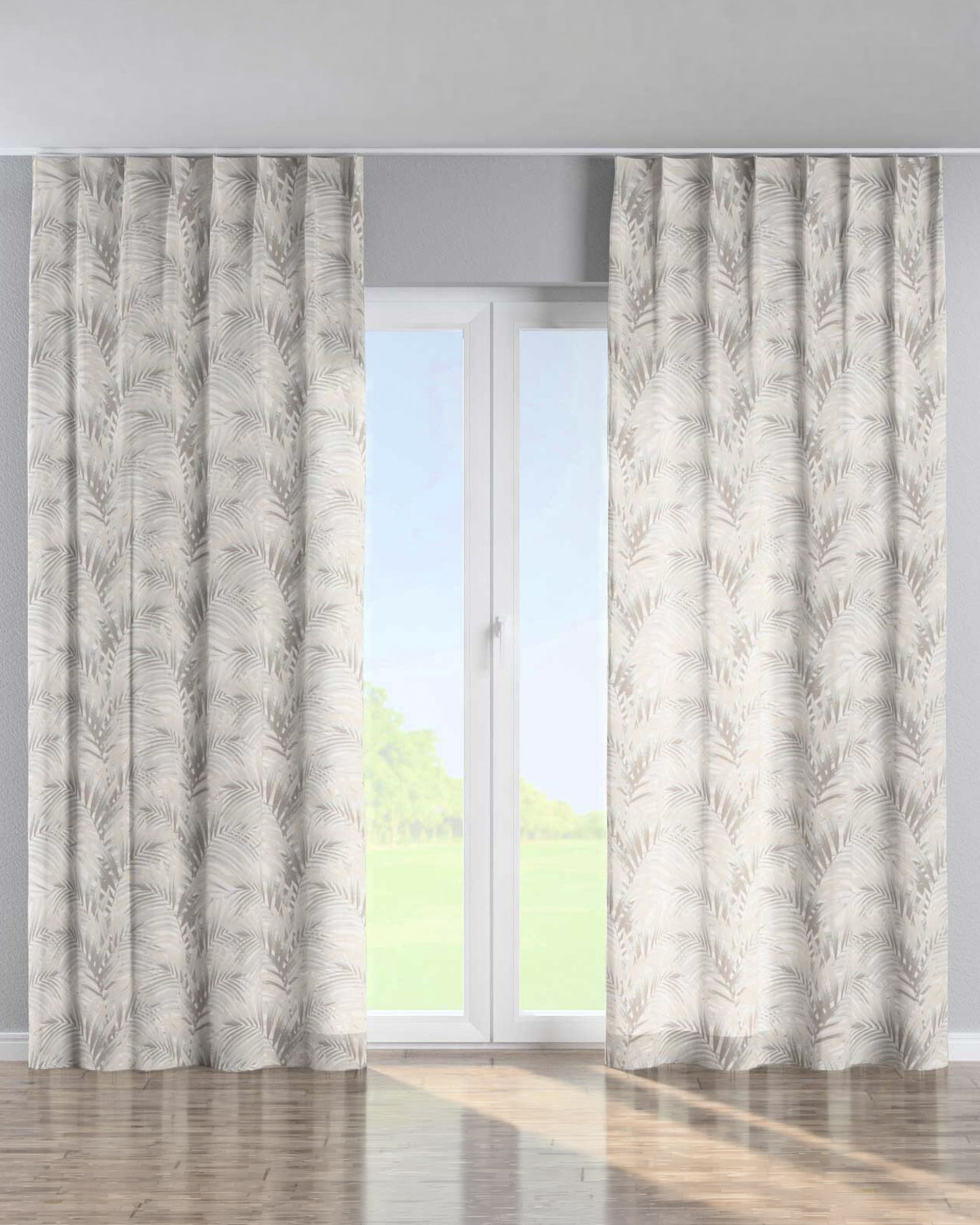 Single pinch pleat curtain product colour beige fabric patterned