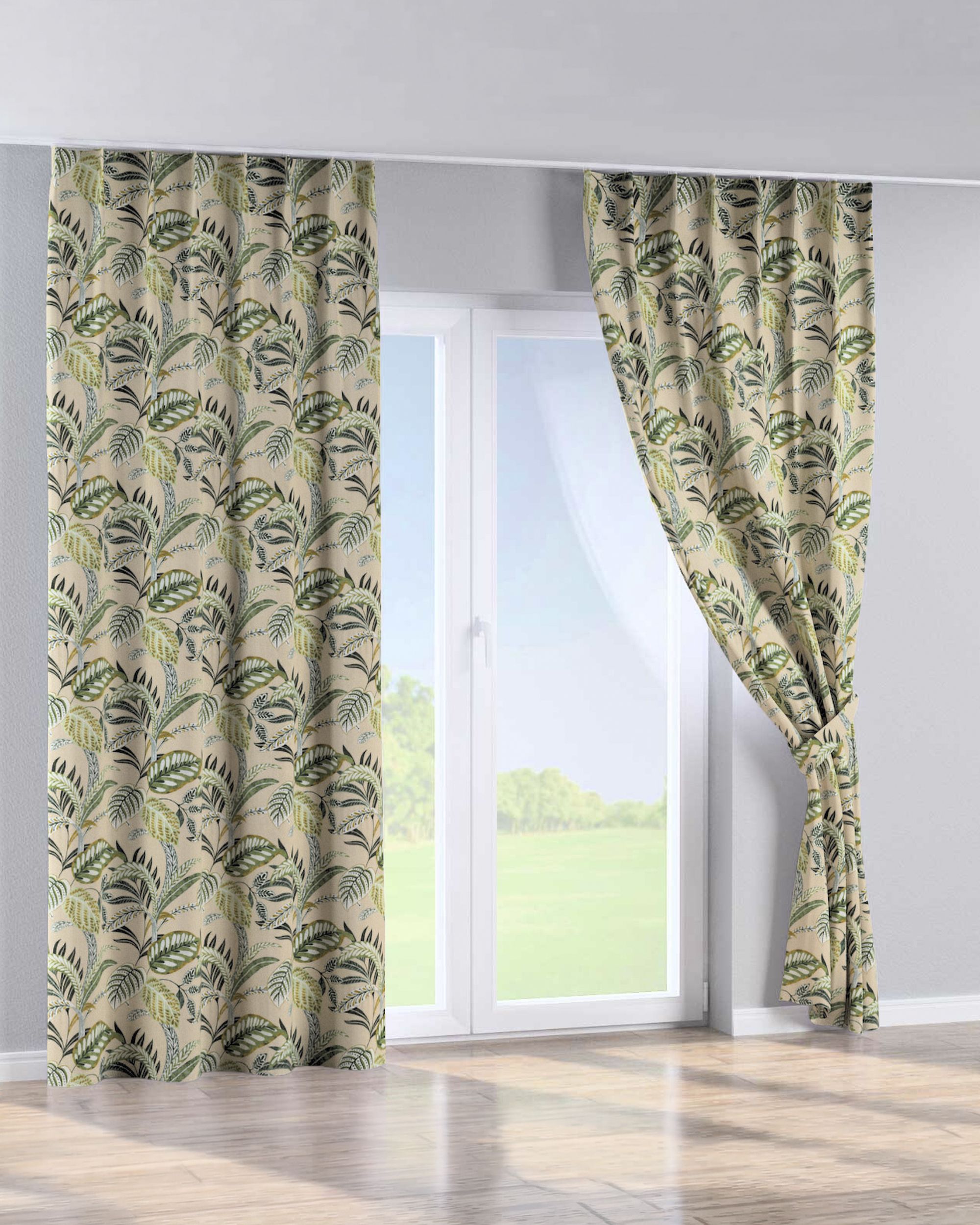 Single pinch pleat curtain product colour green fabric patterned (hover)