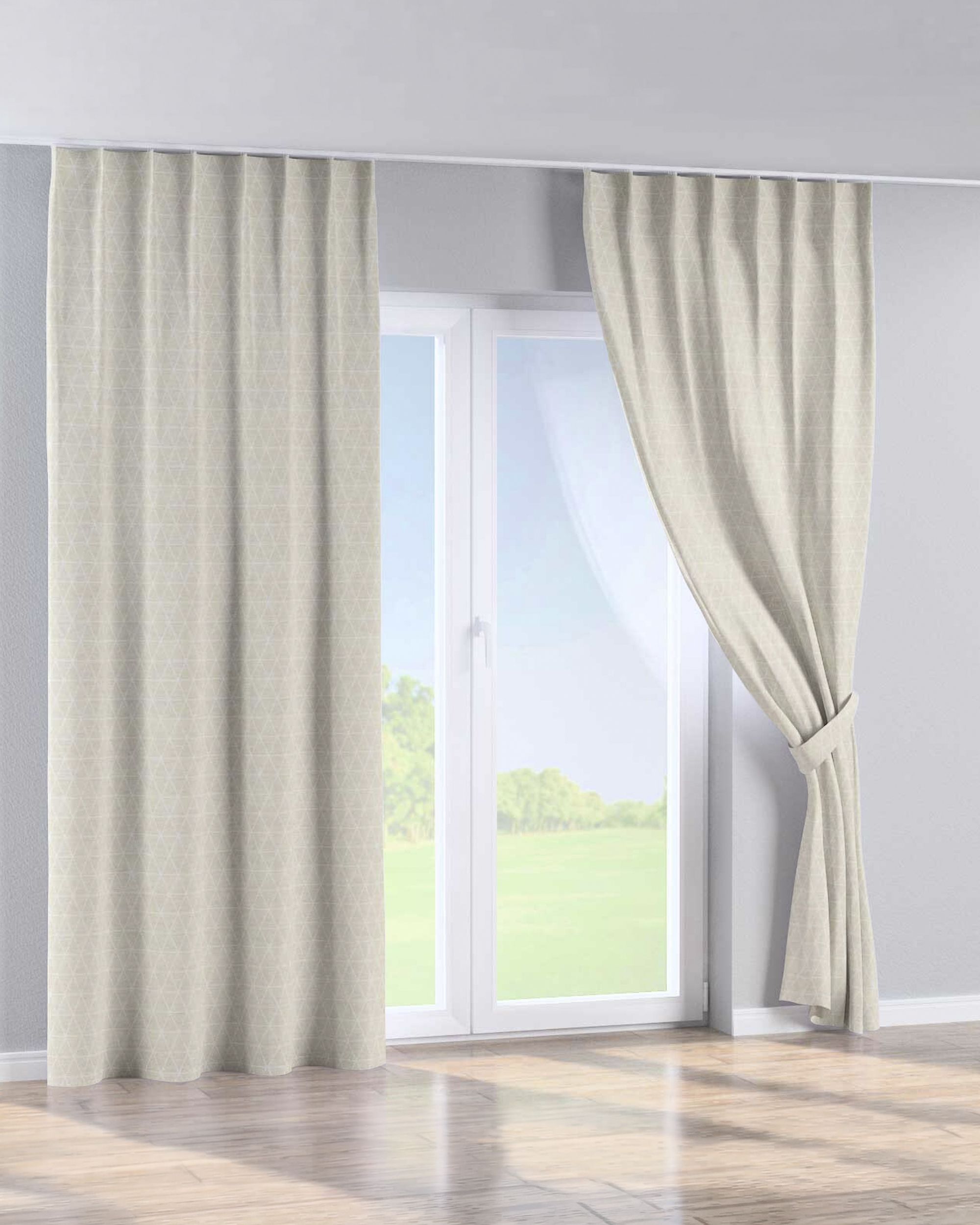 Single pinch pleat curtain product colour beige fabric structured, patterned (hover)