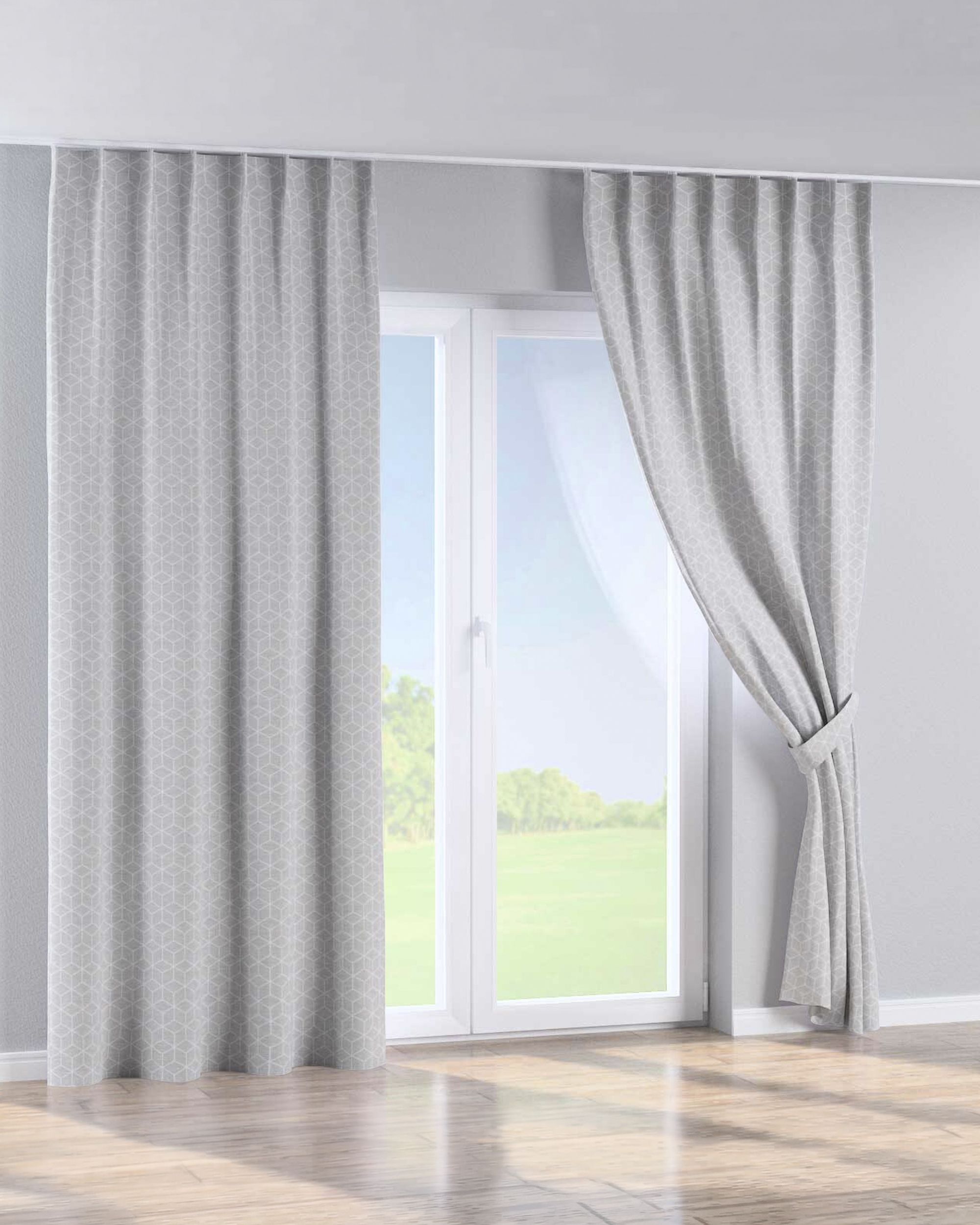 Single pinch pleat curtain product colour grey fabric structured, patterned (hover)