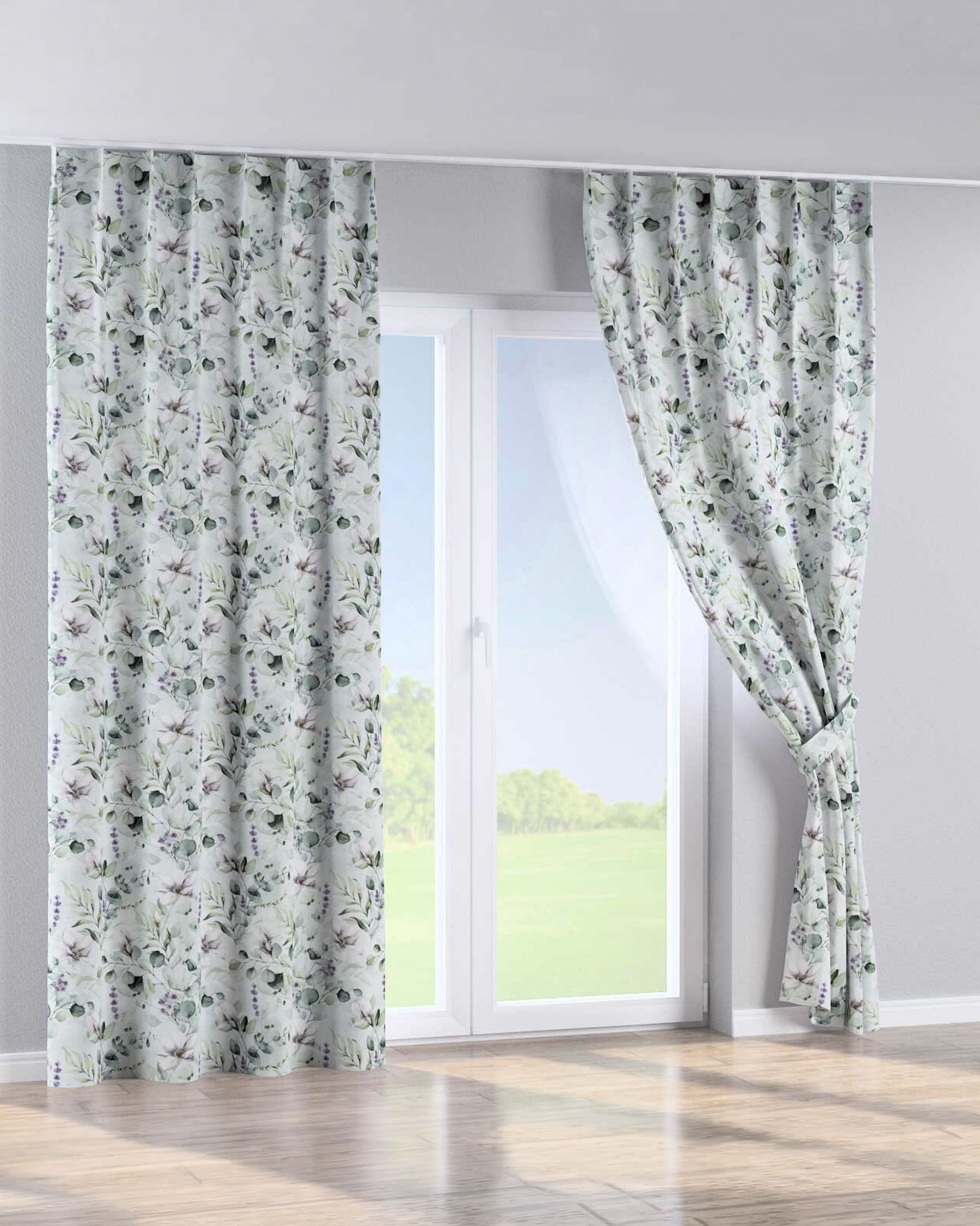 Single pinch pleat curtain product colour green fabric patterned (hover)