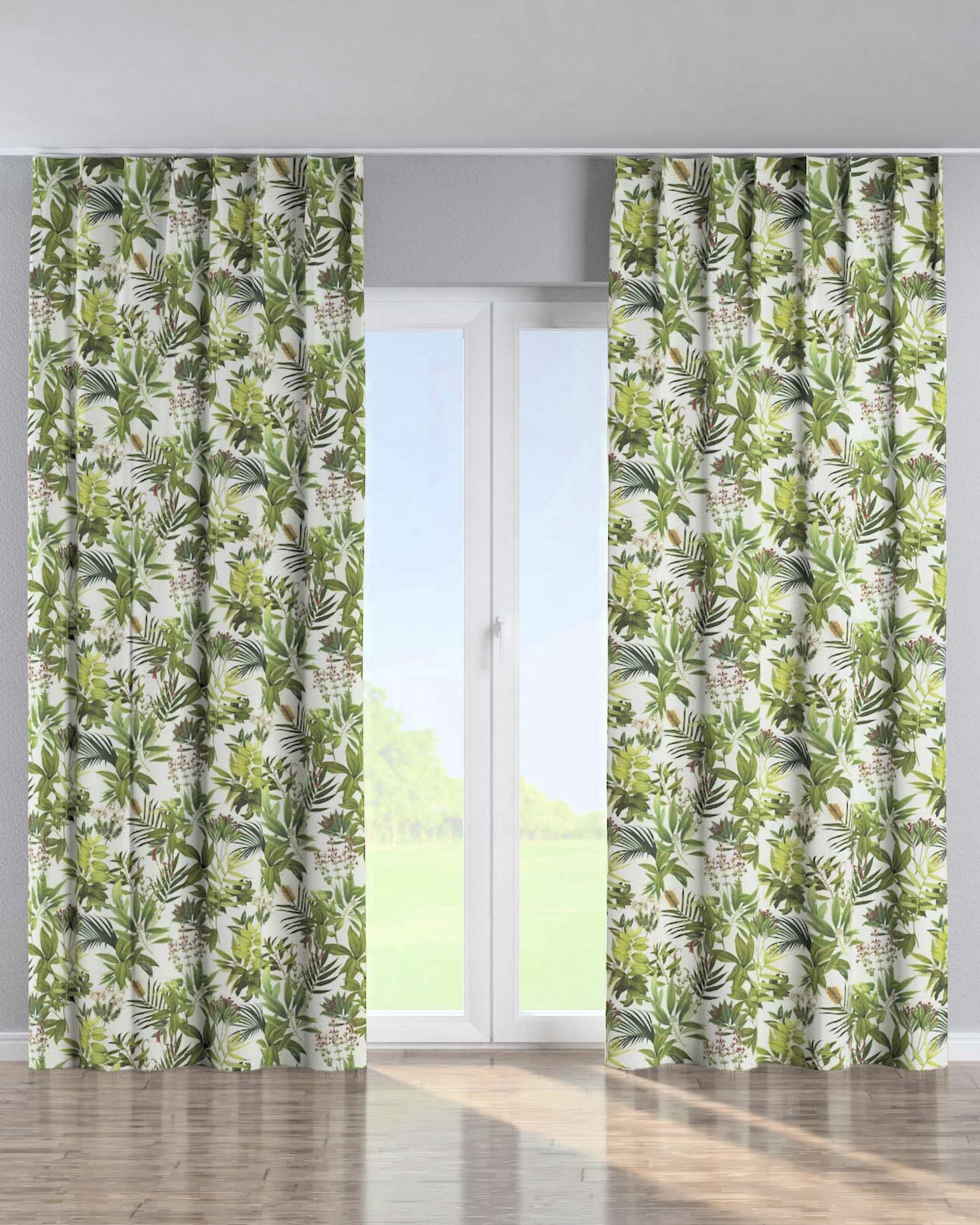 Single pinch pleat curtain product colour green fabric patterned