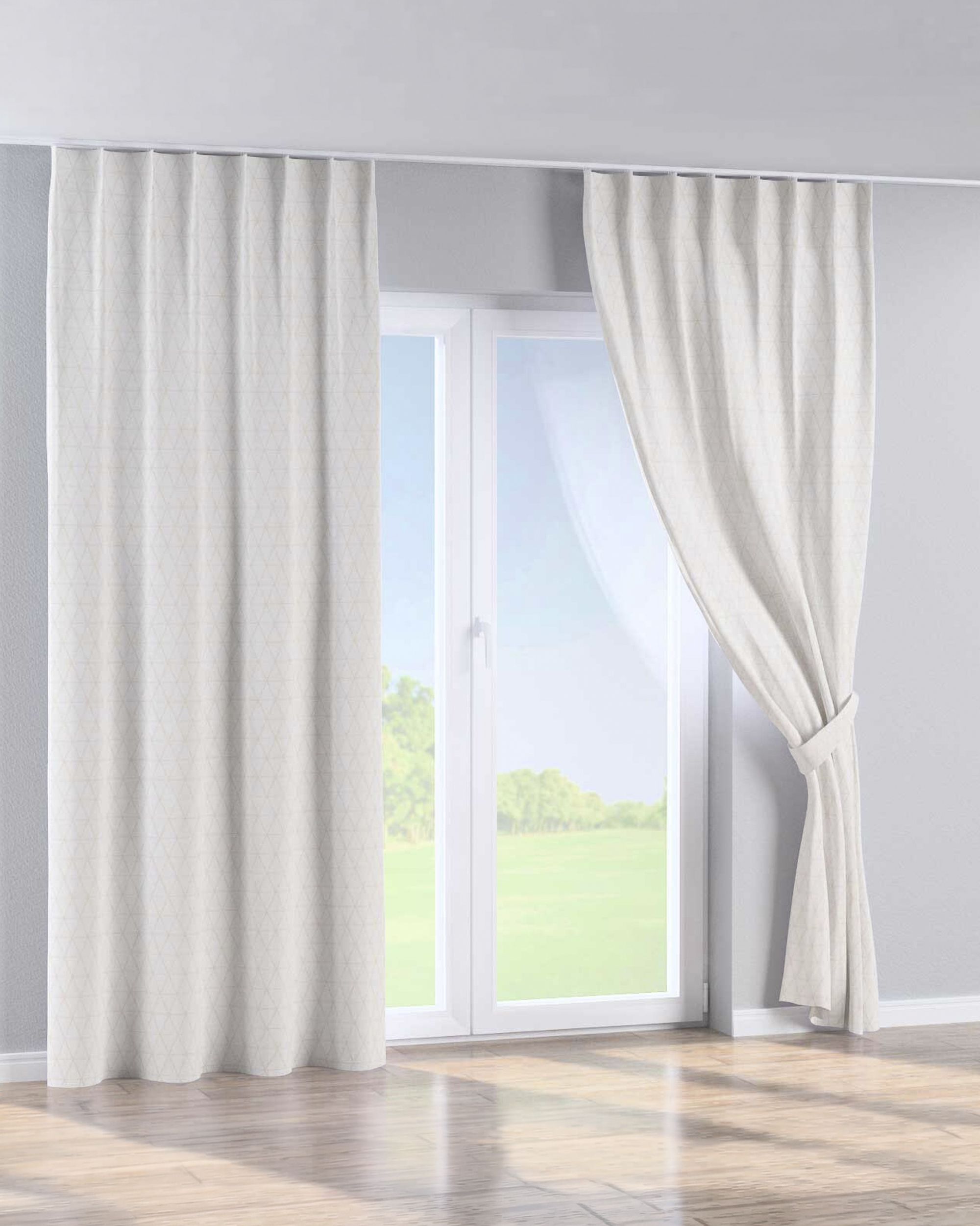 Single pinch pleat curtain product colour cream fabric patterned (hover)