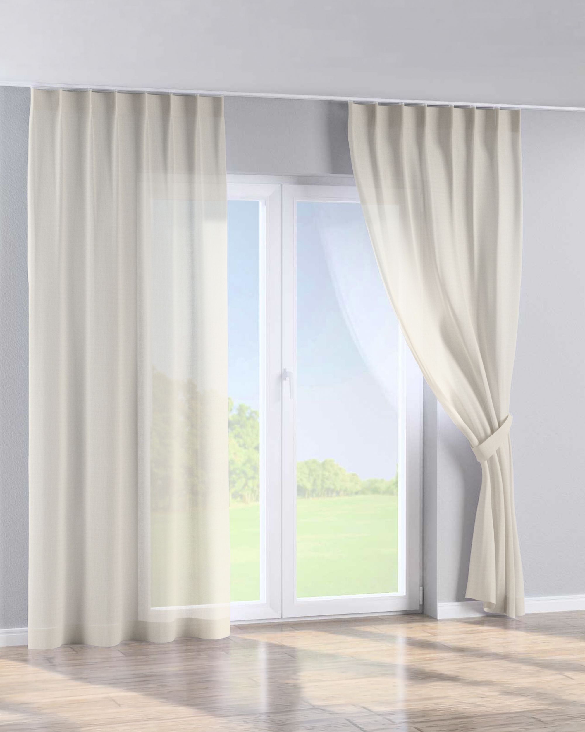 Single pinch pleat curtain product colour cream fabric structured (hover)