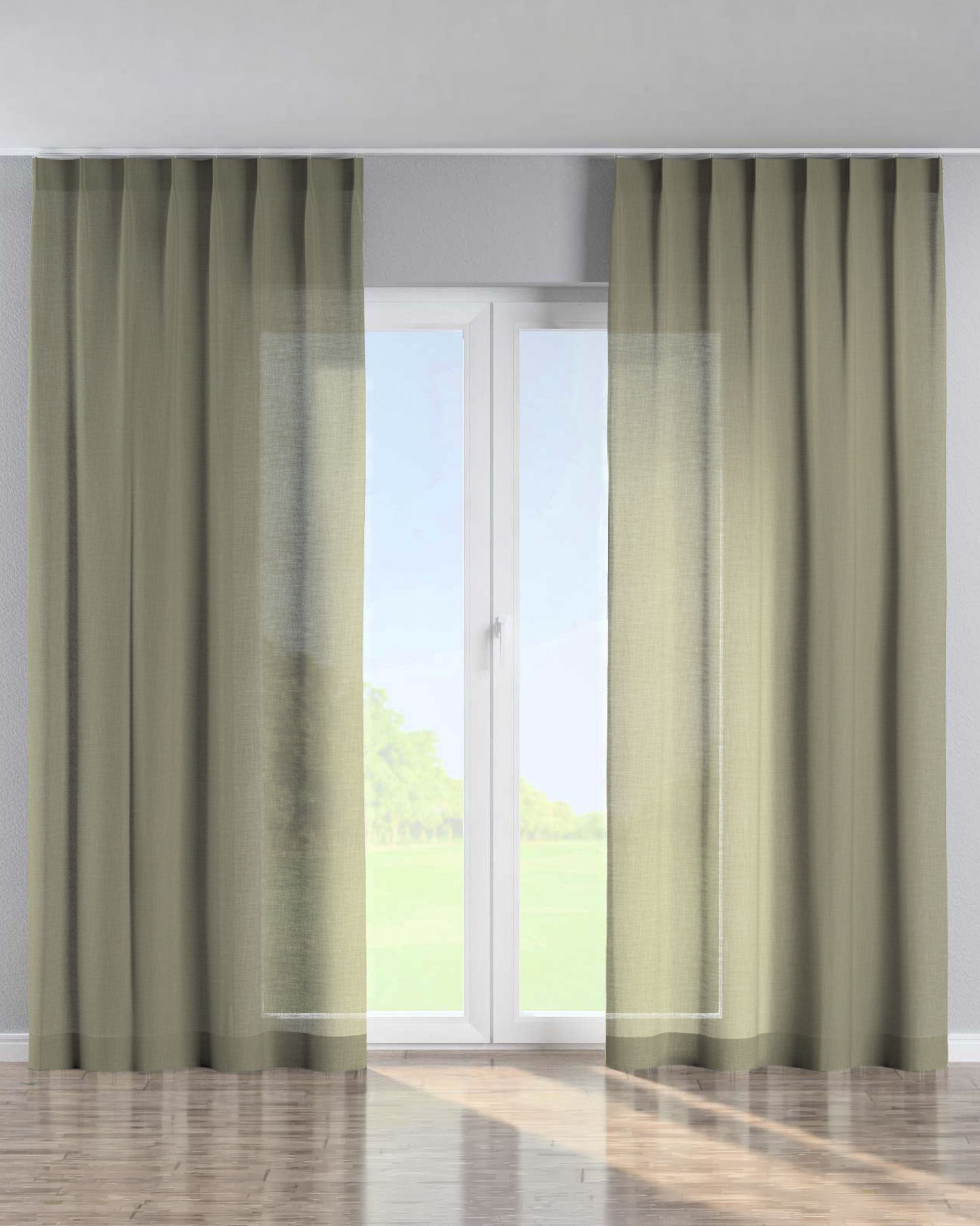 Single pinch pleat curtain product colour green fabric structured