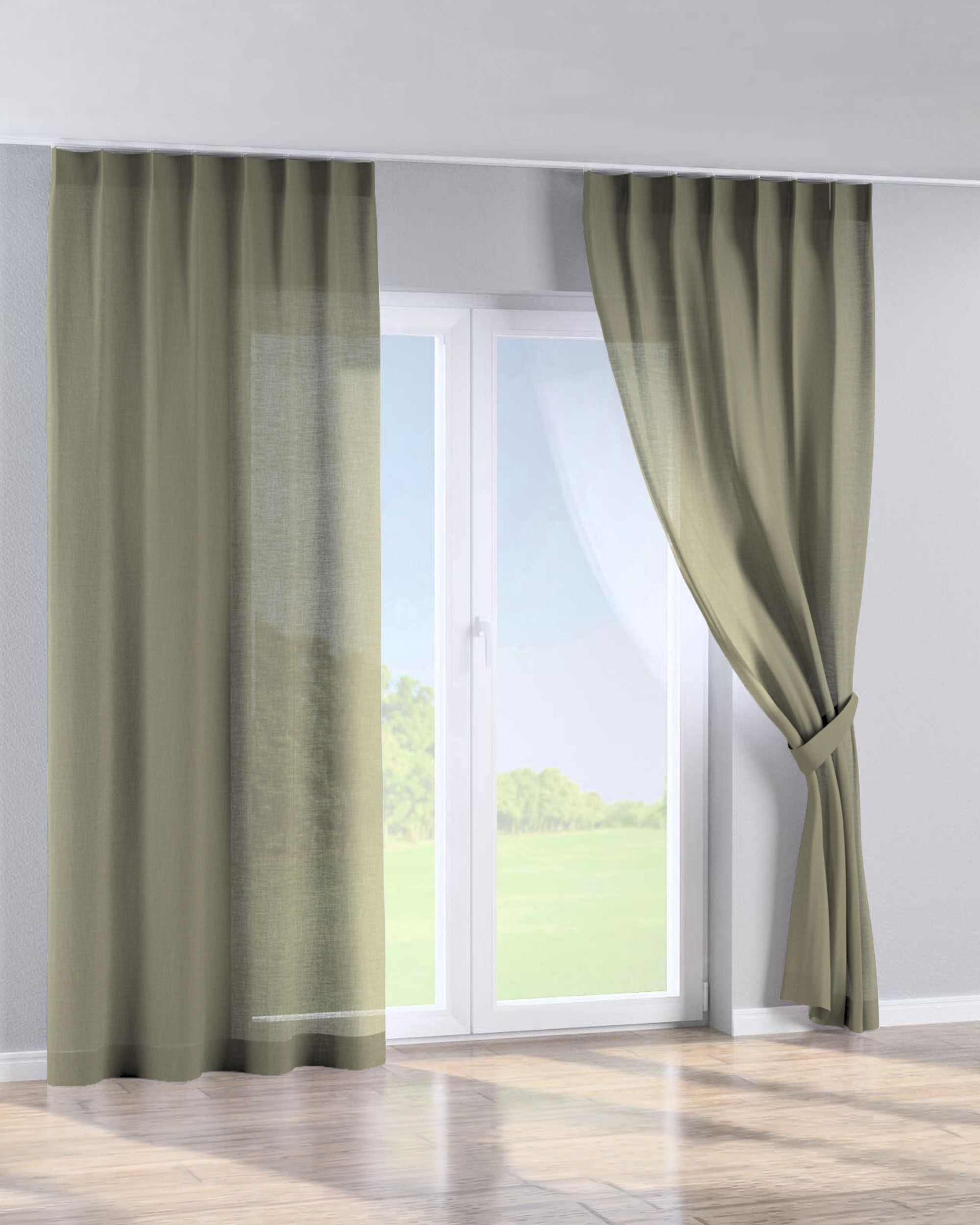 Single pinch pleat curtain product colour green fabric structured (hover)