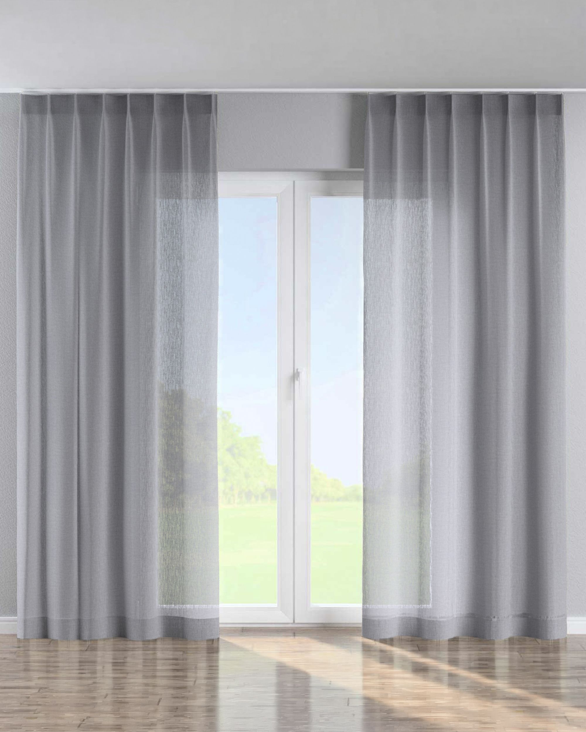Single pinch pleat curtain product colour grey fabric semi-sheer, structured