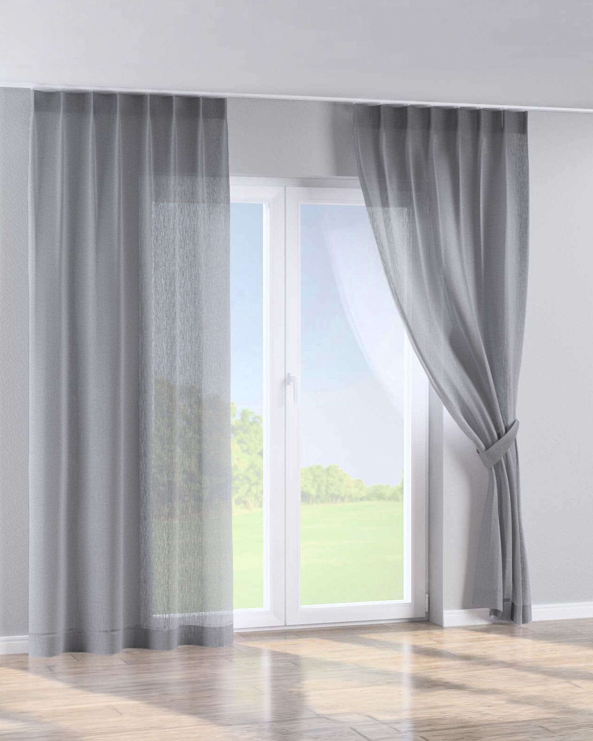 Single pinch pleat curtain product colour grey fabric semi-sheer, structured (hover)