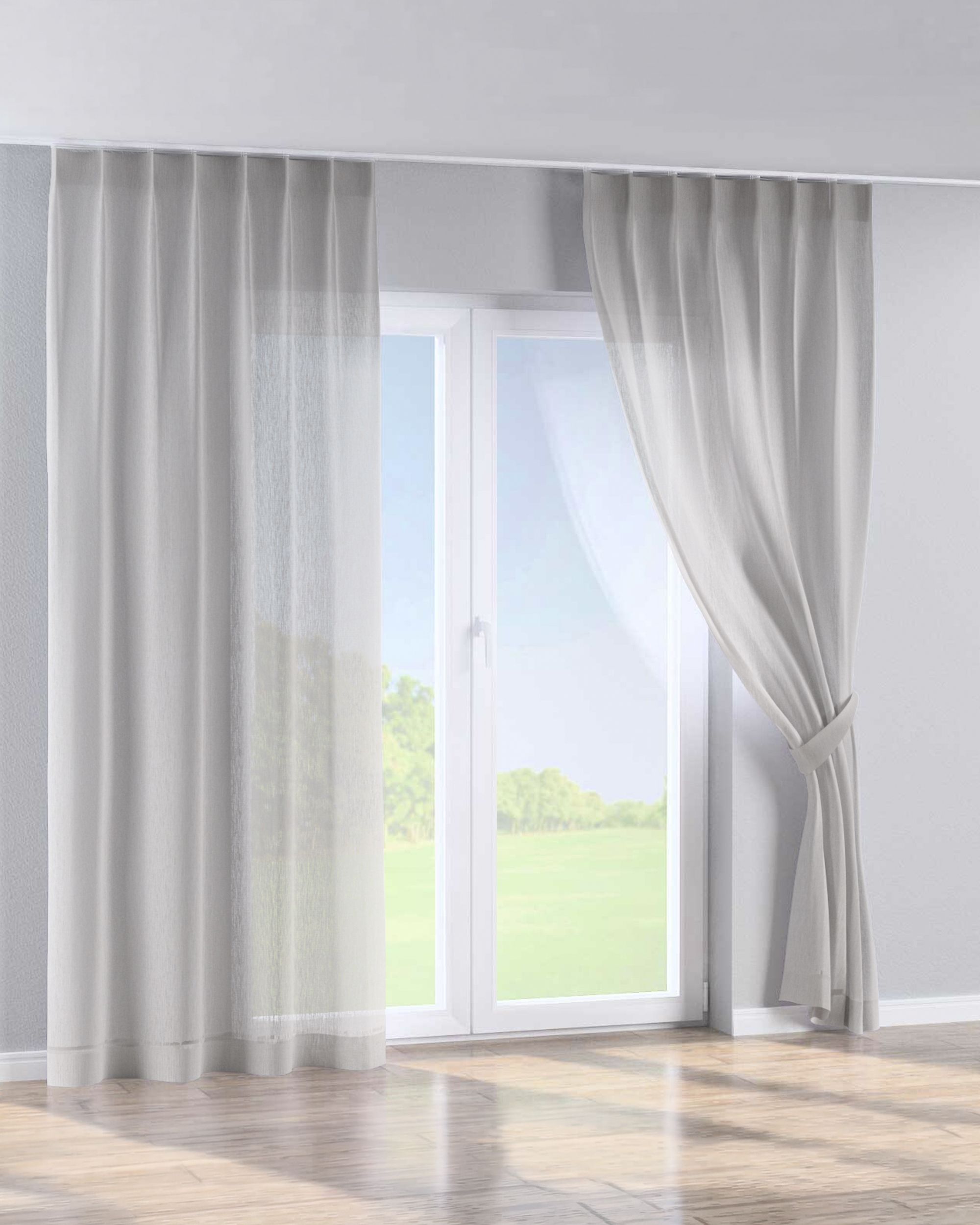 Single pinch pleat curtain product colour beige fabric semi-sheer, structured (hover)