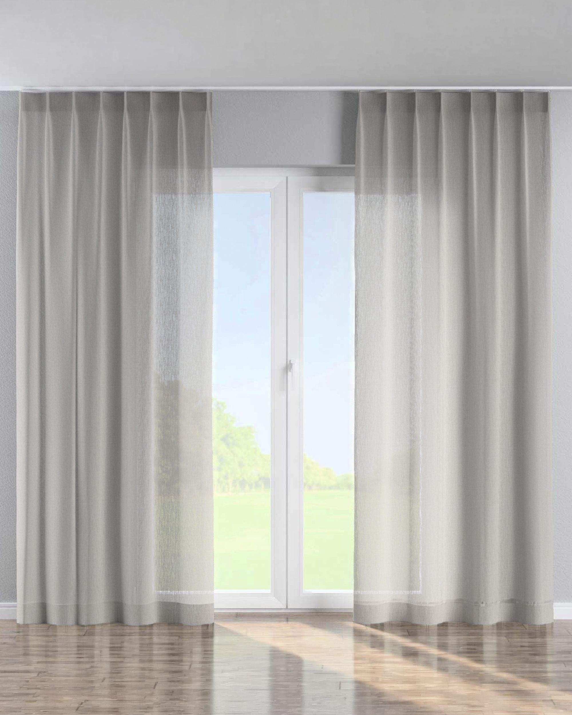 Single pinch pleat curtain product colour beige fabric semi-sheer, structured