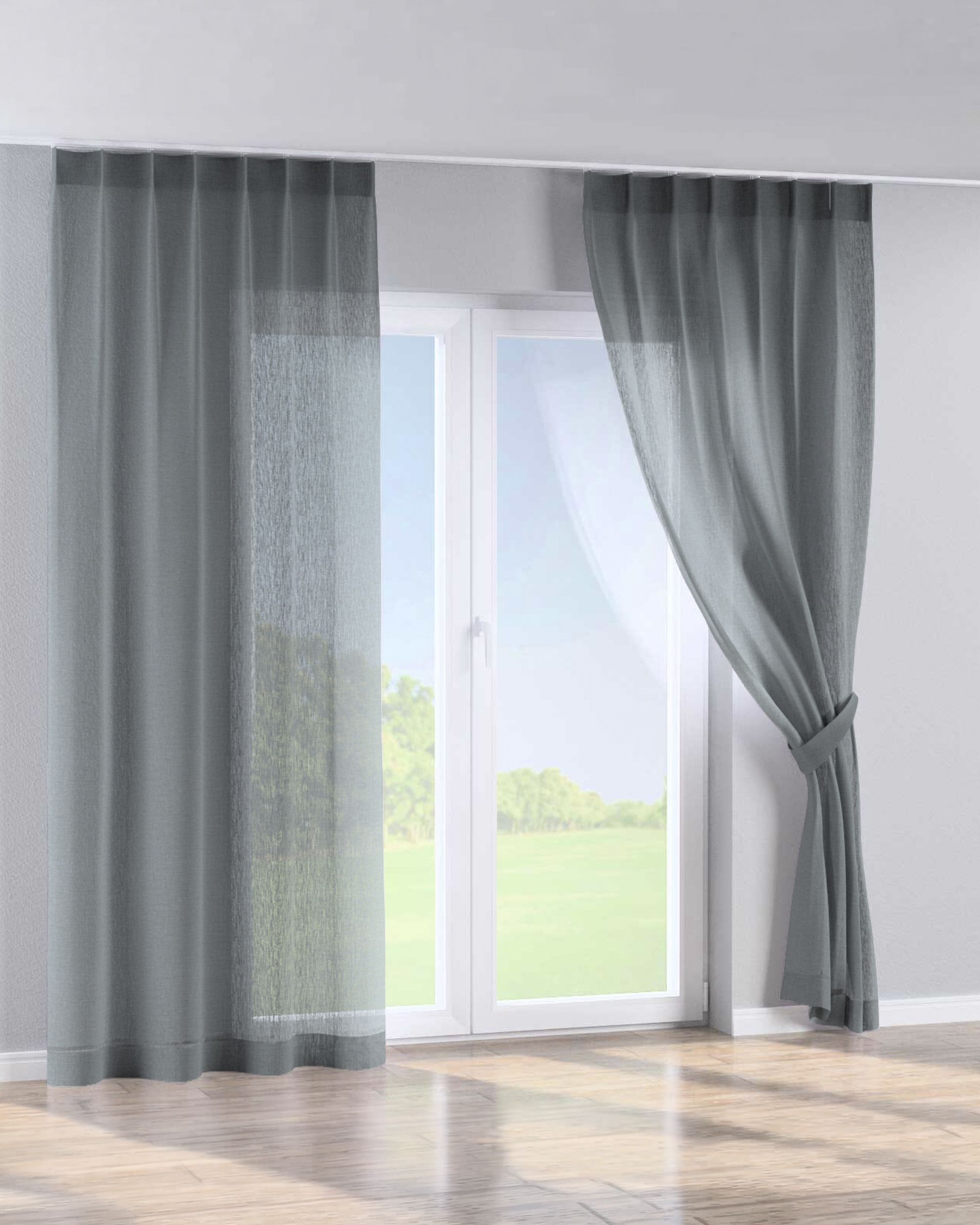 Single pinch pleat curtain product colour green fabric semi-sheer, structured (hover)