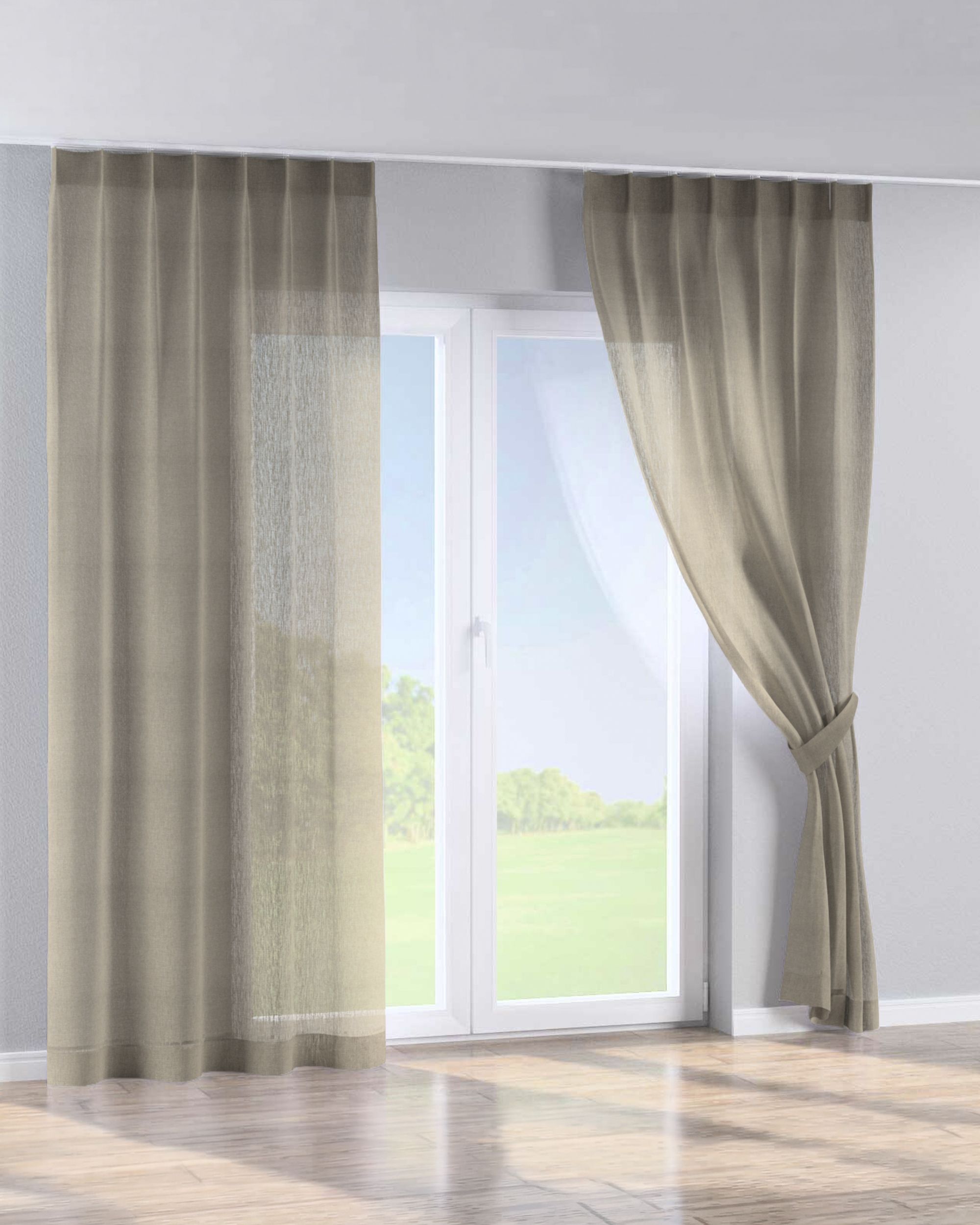 Single pinch pleat curtain product colour beige fabric semi-sheer, structured (hover)