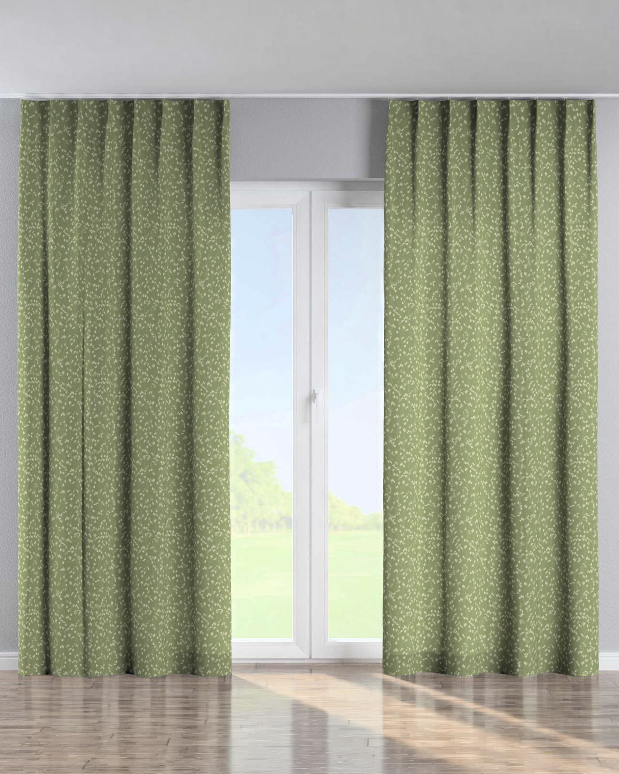 Single pinch pleat curtain product colour green fabric patterned