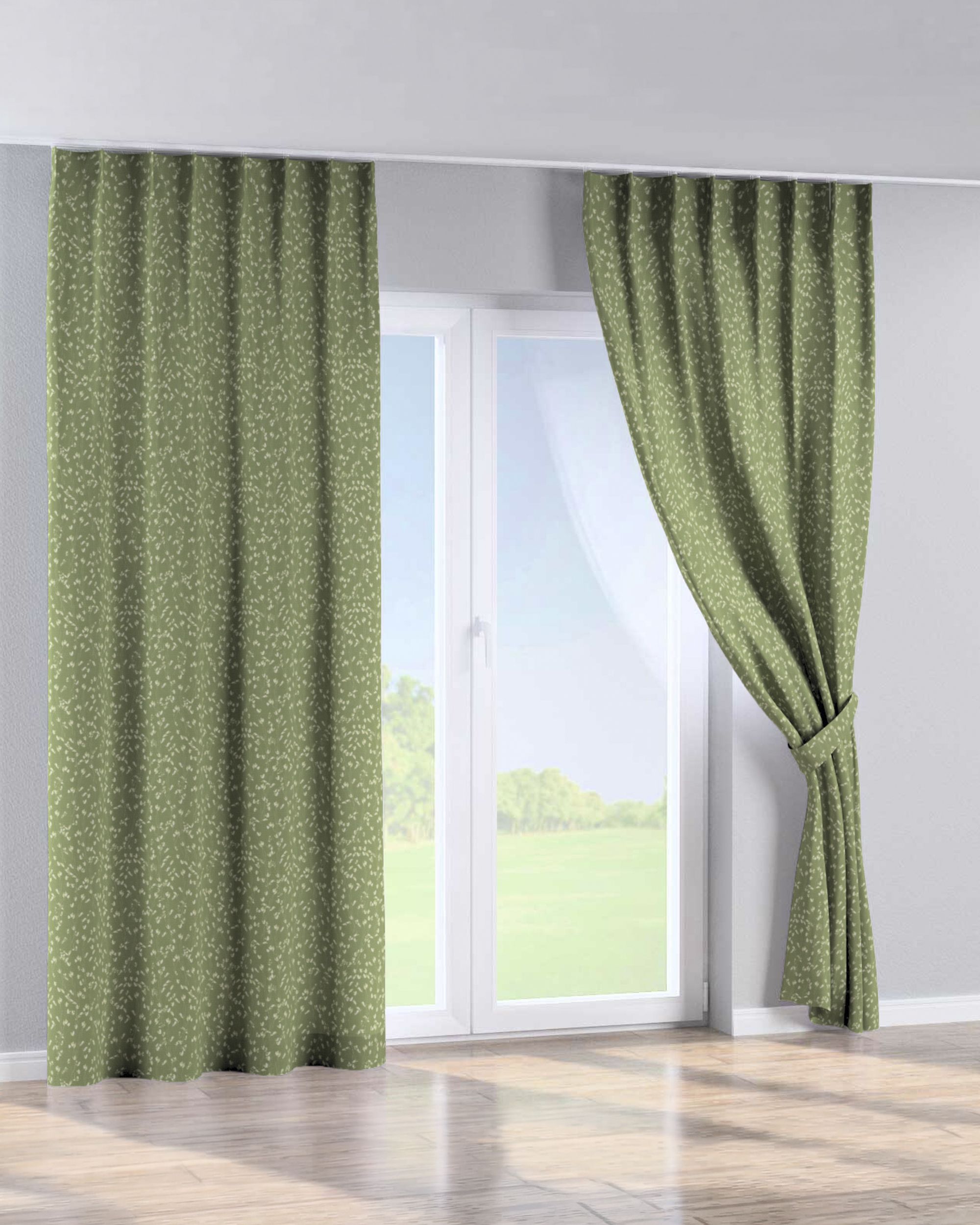 Single pinch pleat curtain product colour green fabric patterned (hover)