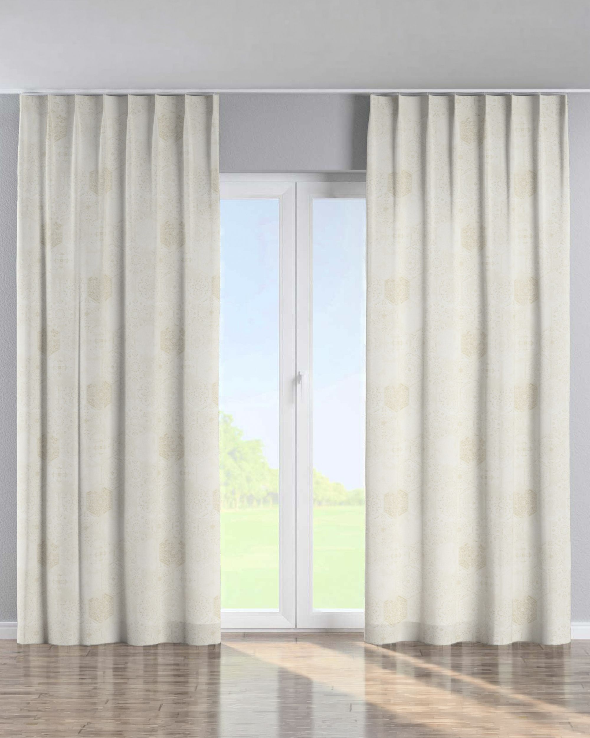 Single pinch pleat curtain product colour cream fabric gloss, structured, patterned