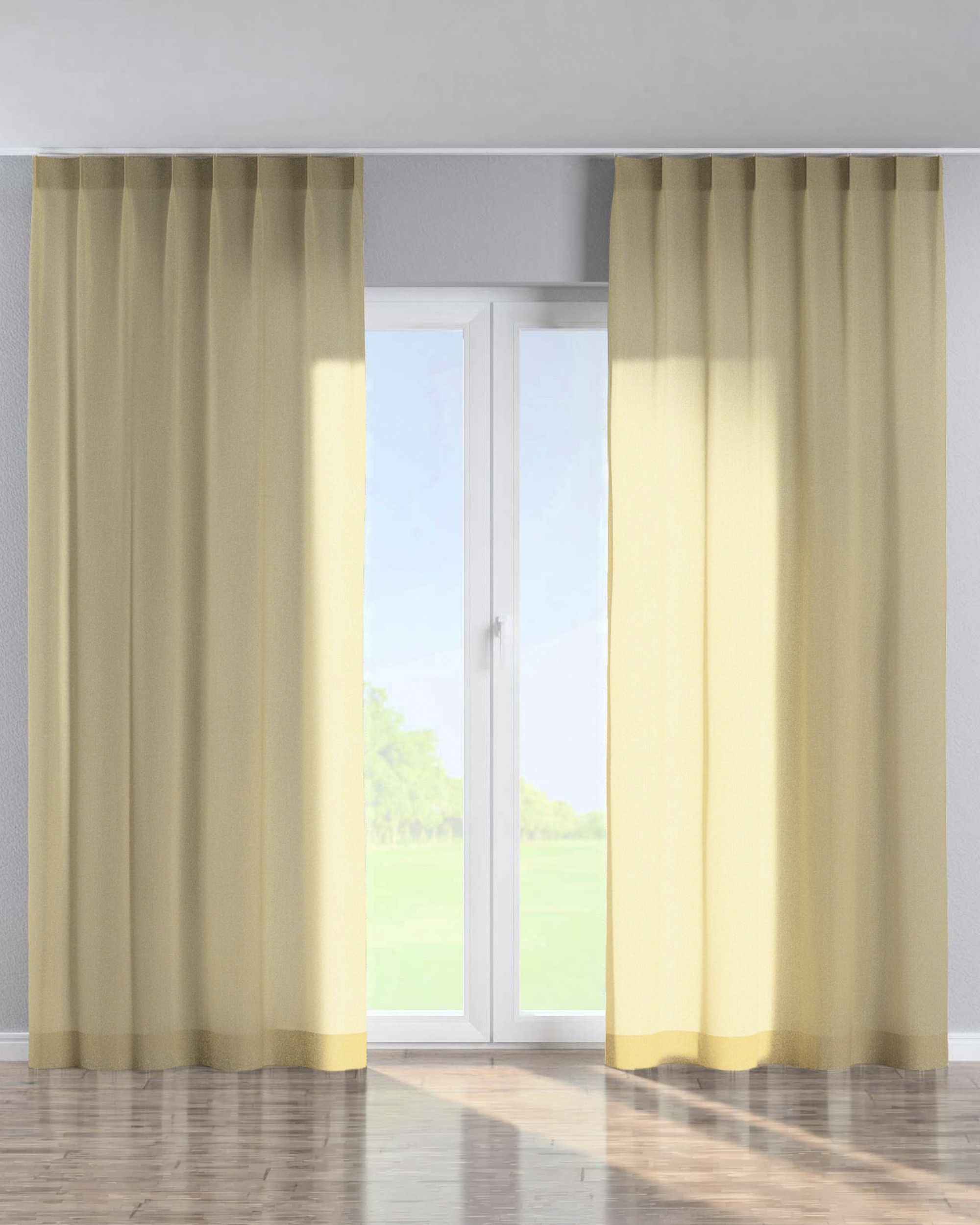 Single pinch pleat curtain product colour beige fabric semi-sheer, gloss, structured