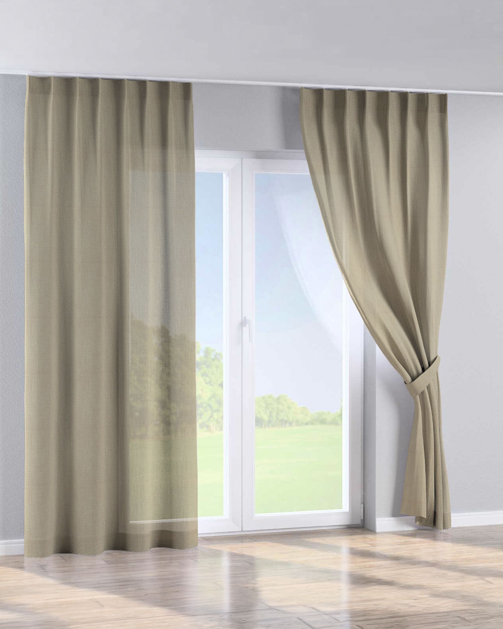 Single pinch pleat curtain product colour beige fabric semi-sheer, gloss, structured (hover)