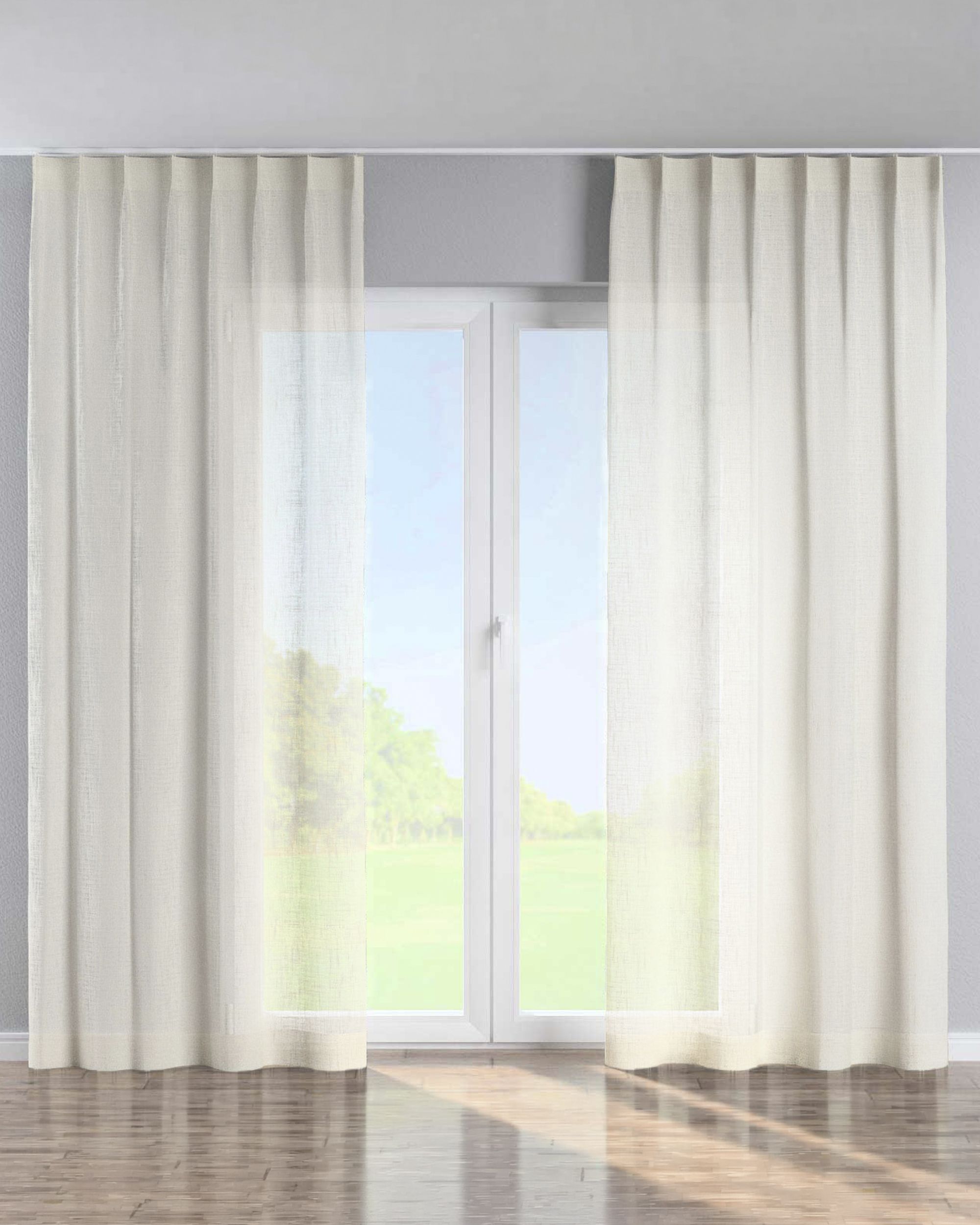 Single pinch pleat curtain product colour white fabric semi-sheer, gloss, structured
