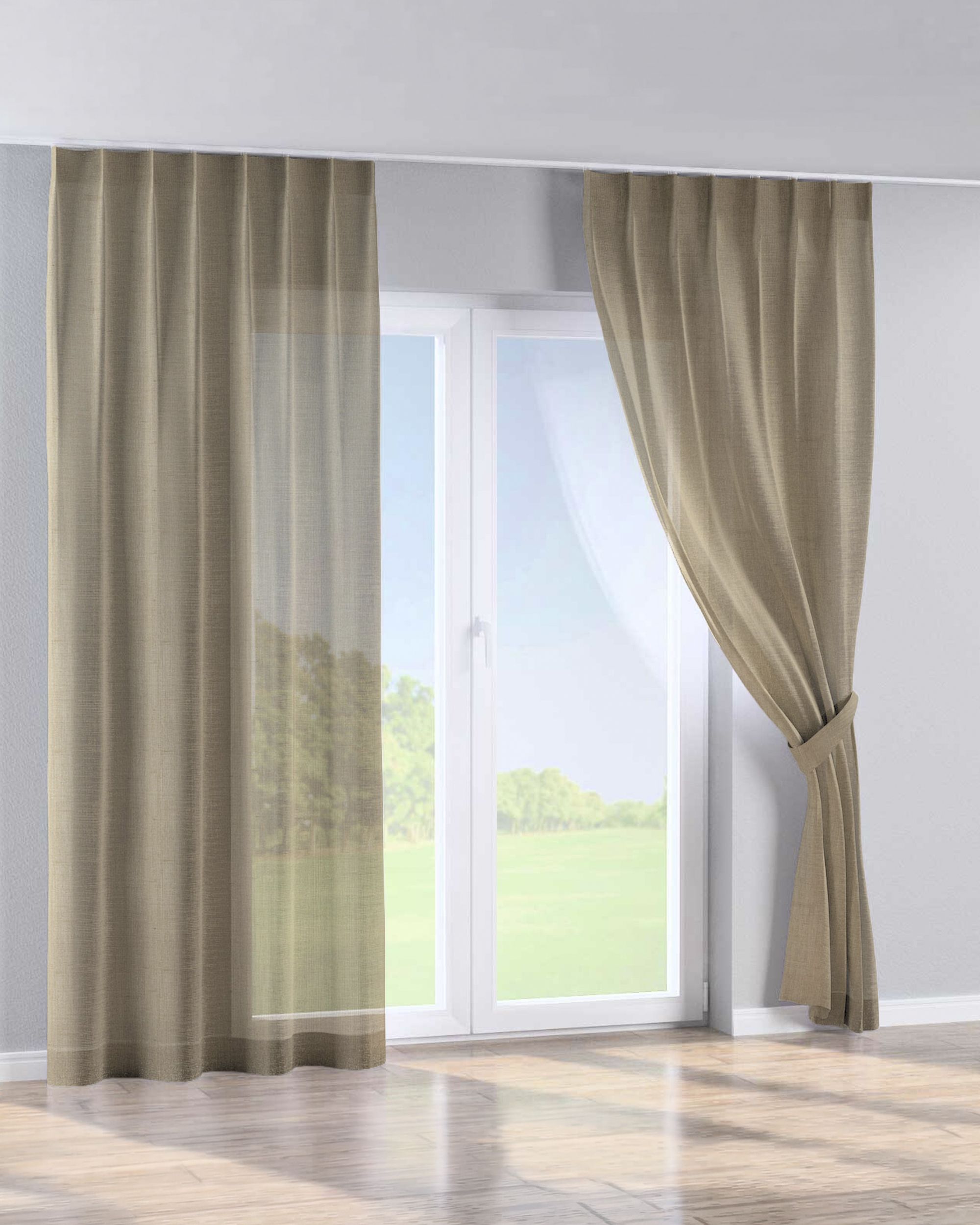 Single pinch pleat curtain product colour beige fabric semi-sheer, gloss, structured (hover)
