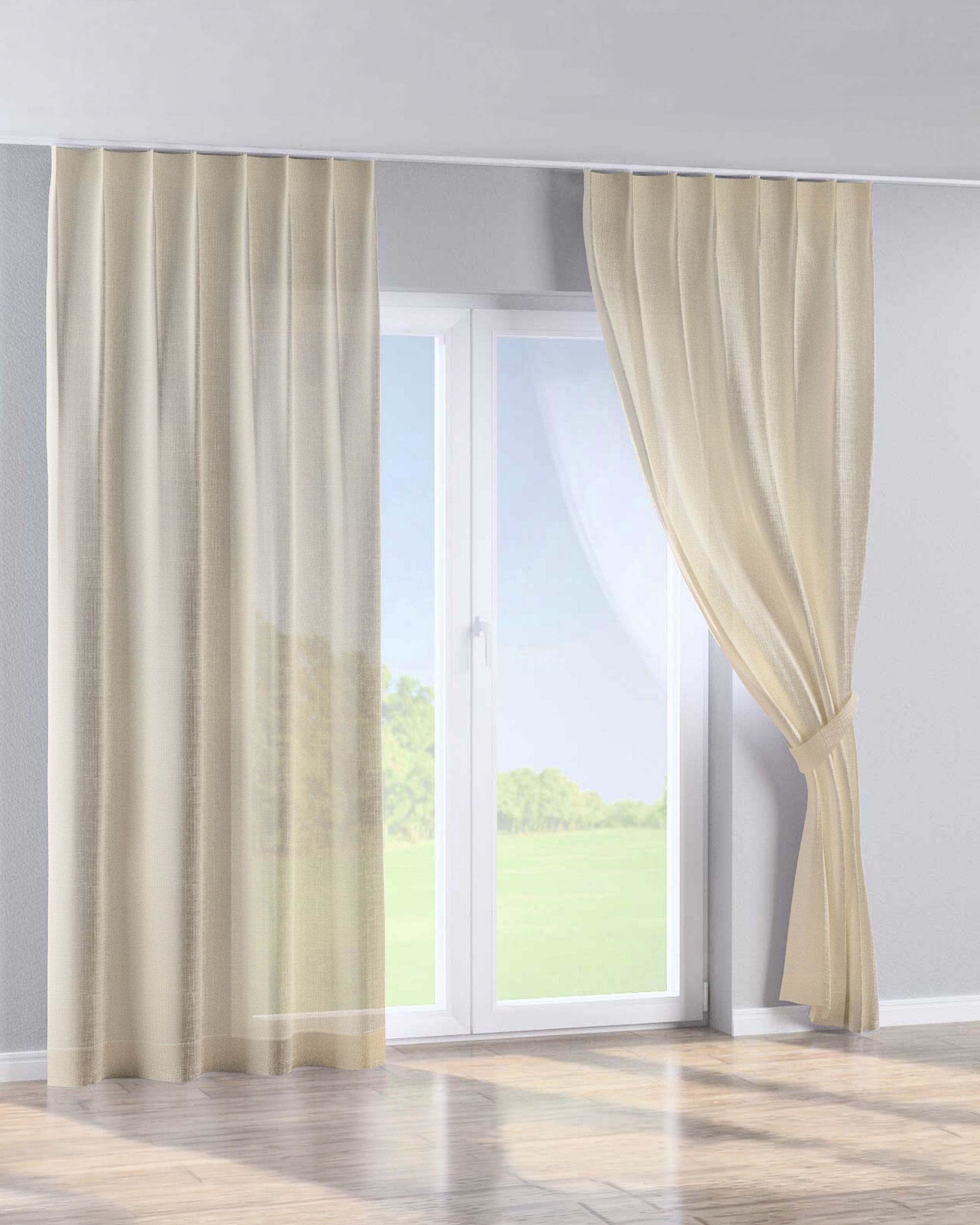 Single pinch pleat curtain product colour cream fabric semi-sheer, gloss, structured (hover)