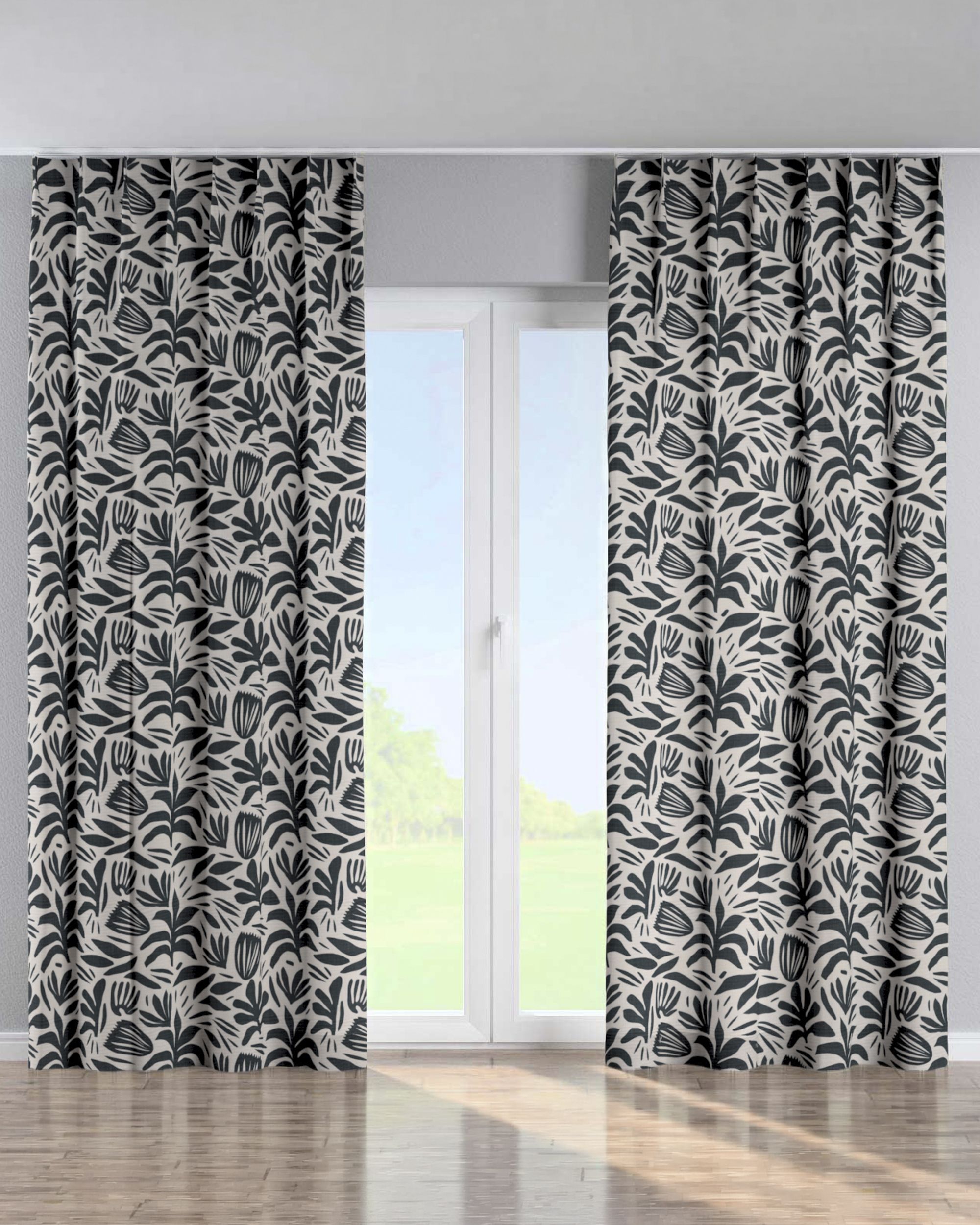 Single pinch pleat curtain product colour black fabric structured, patterned