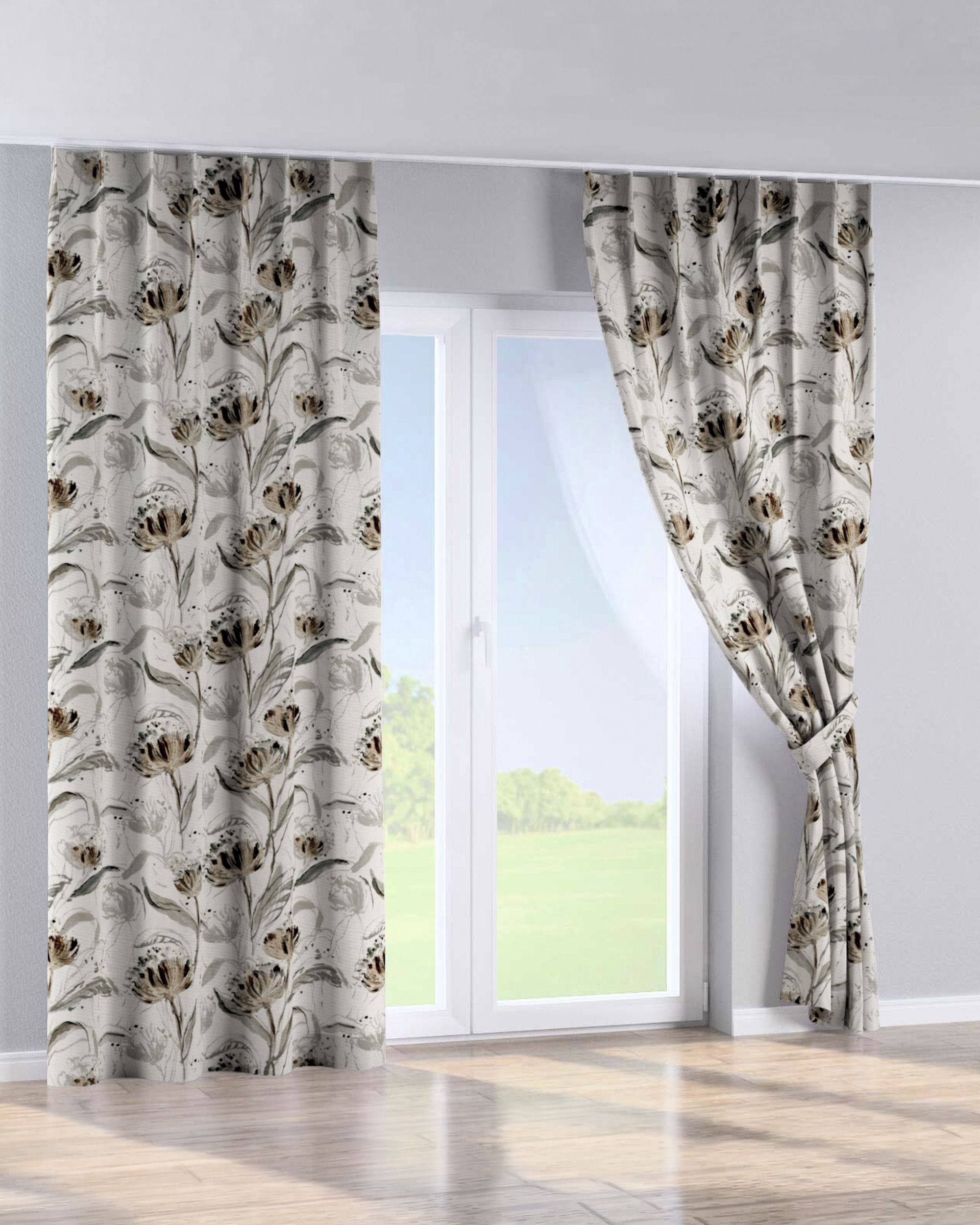 Single pinch pleat curtain product colour grey fabric structured, patterned (hover)