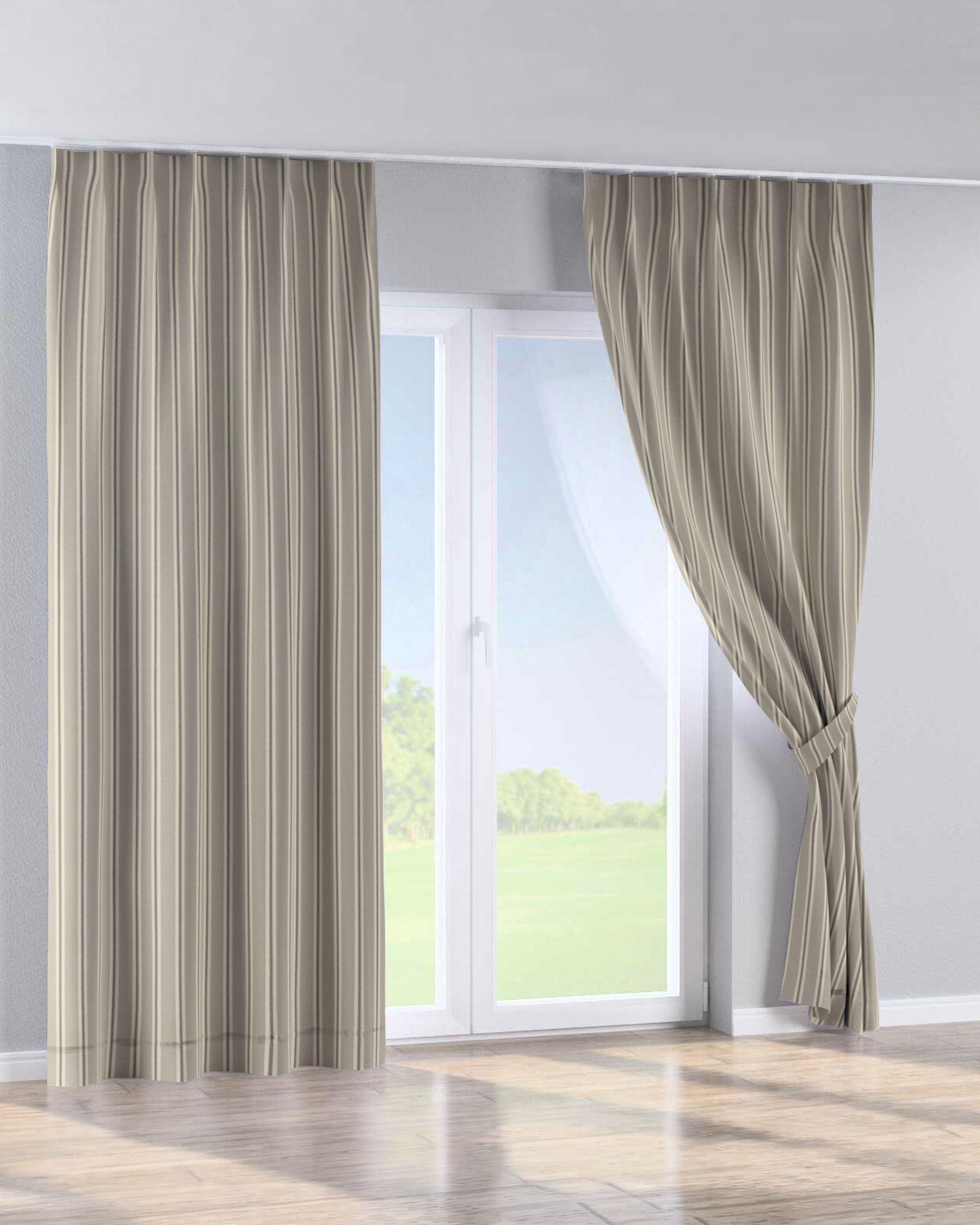 Single pinch pleat curtain product colour beige fabric structured, patterned (hover)