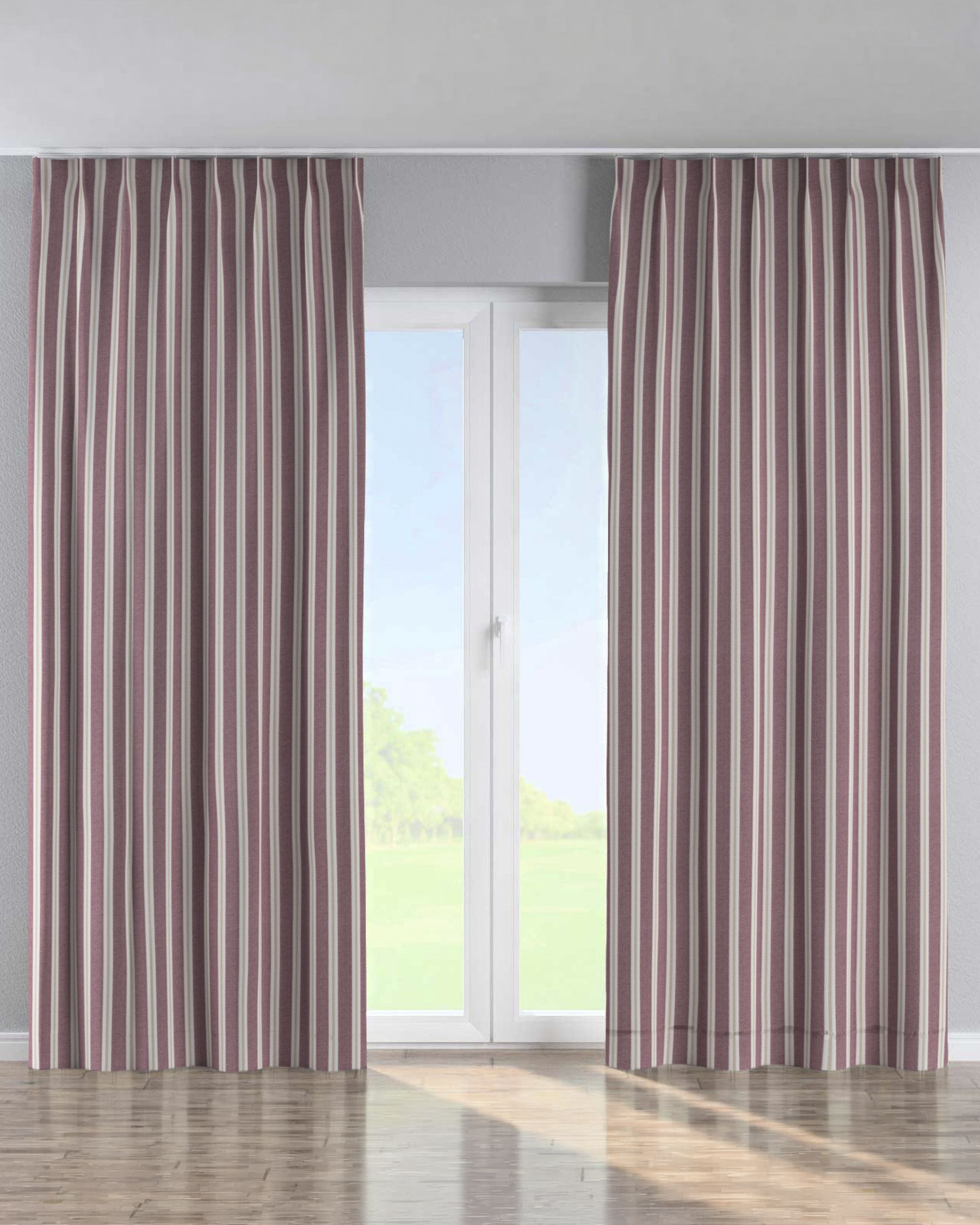Single pinch pleat curtain product colour red fabric structured, patterned