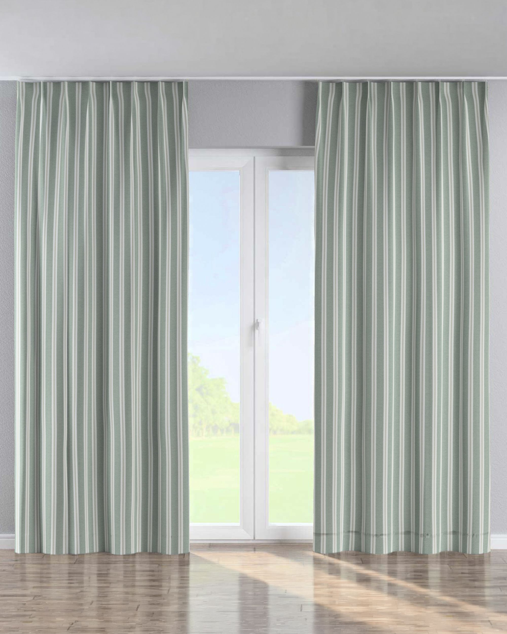 Single pinch pleat curtain product colour green fabric structured, patterned
