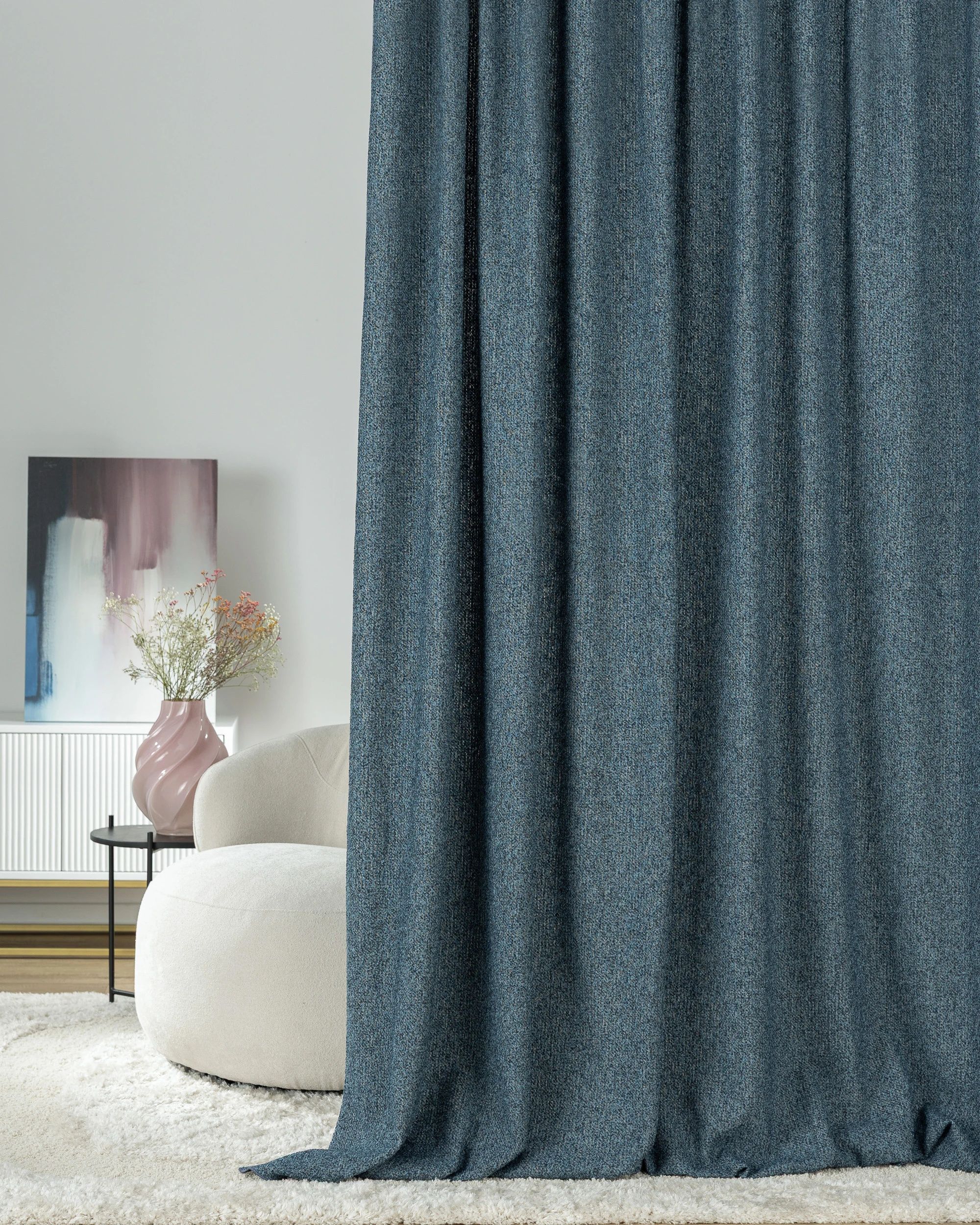 Single pinch pleat curtain product colour blue fabric structured (hover)