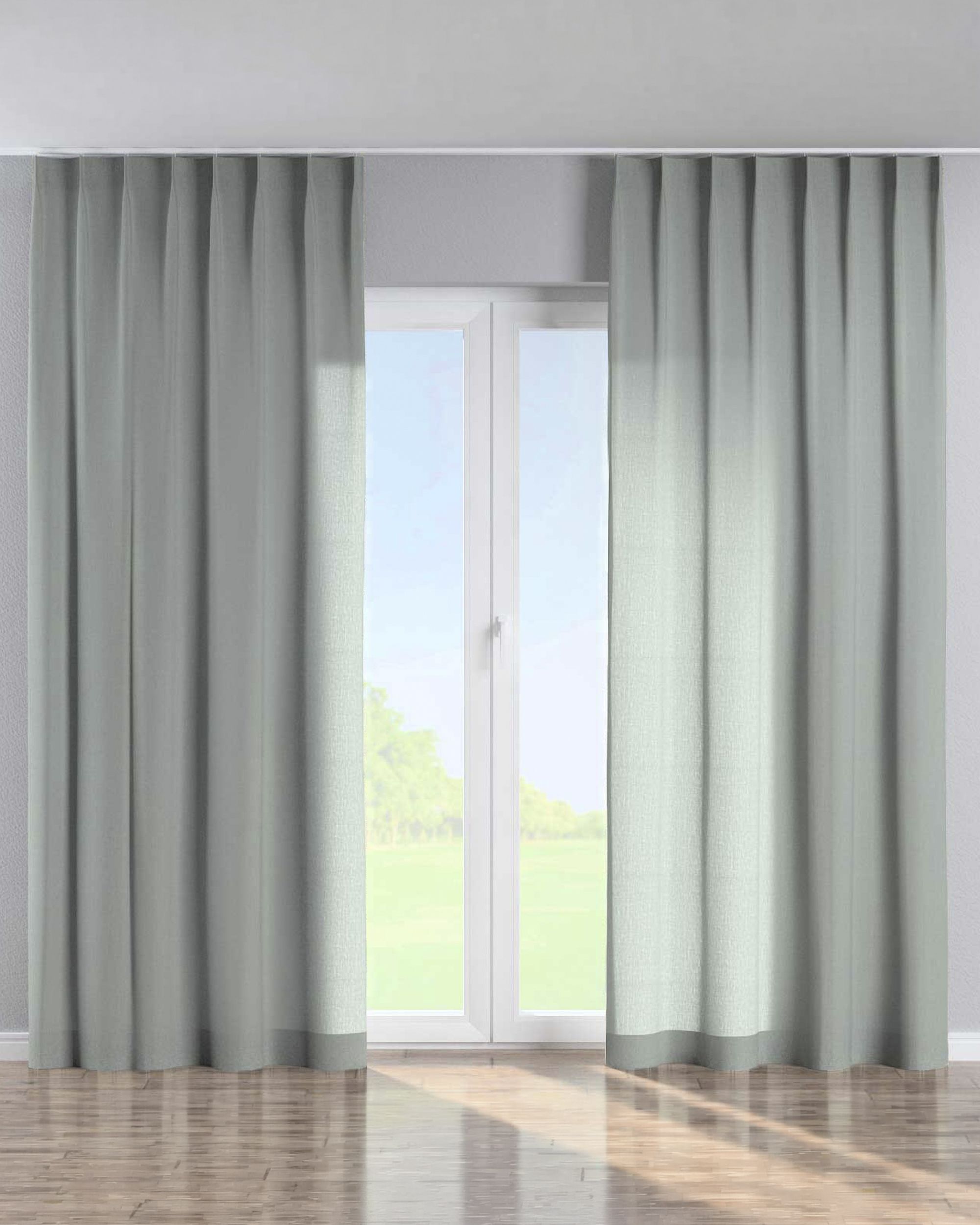 Single pinch pleat curtain product colour grey fabric semi-sheer, structured
