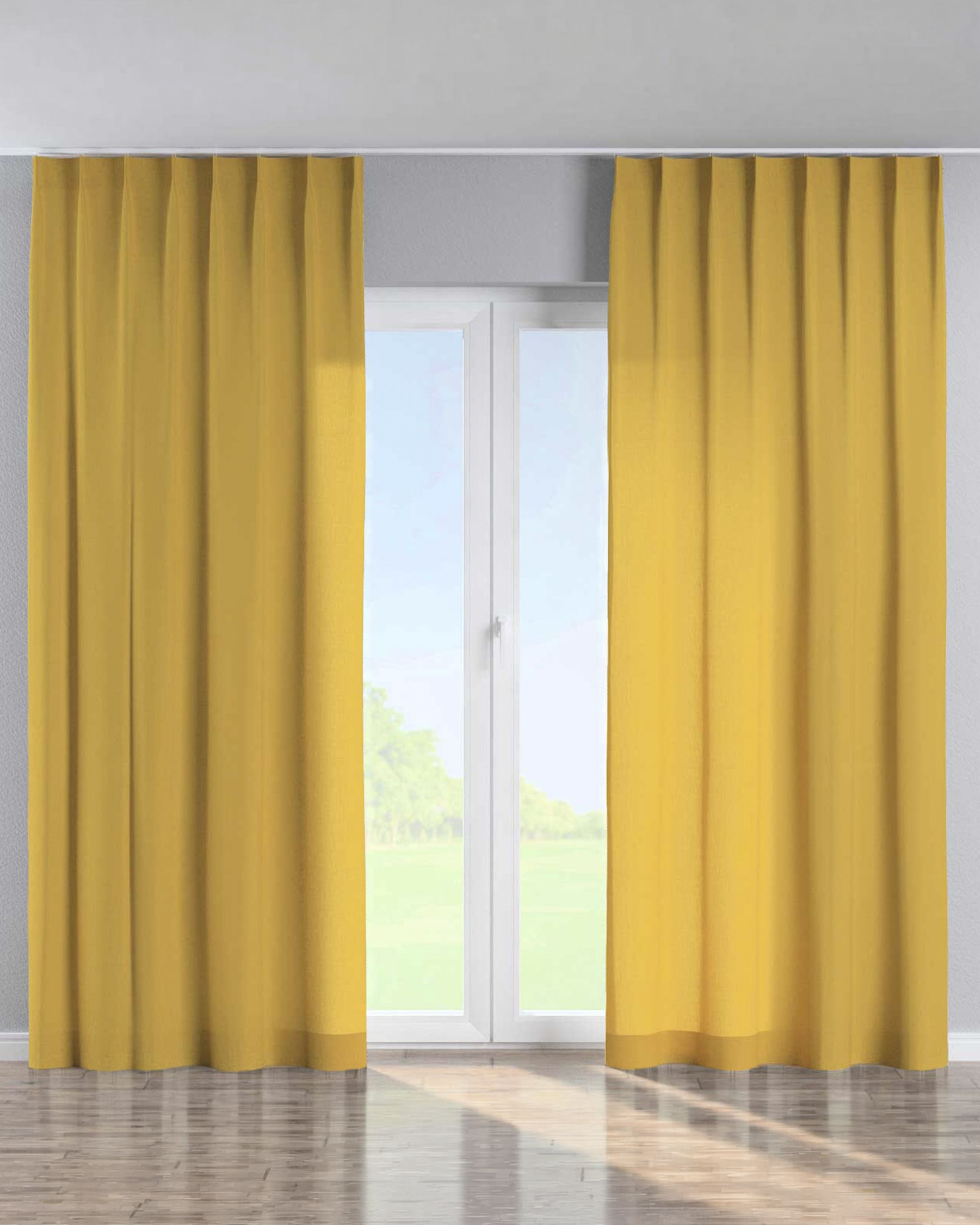 Single pinch pleat curtain product colour yellow fabric semi-sheer, structured