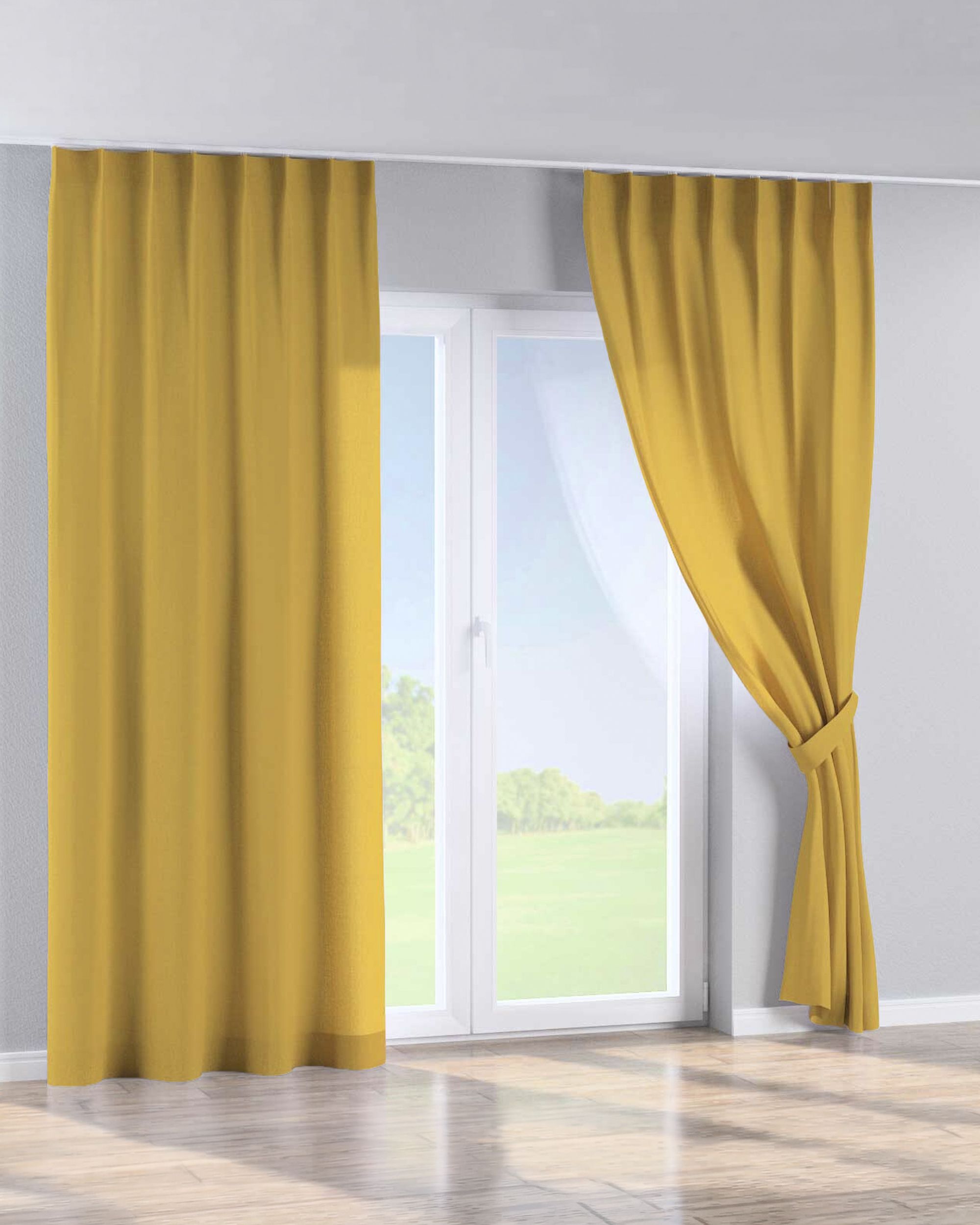 Single pinch pleat curtain product colour yellow fabric semi-sheer, structured (hover)