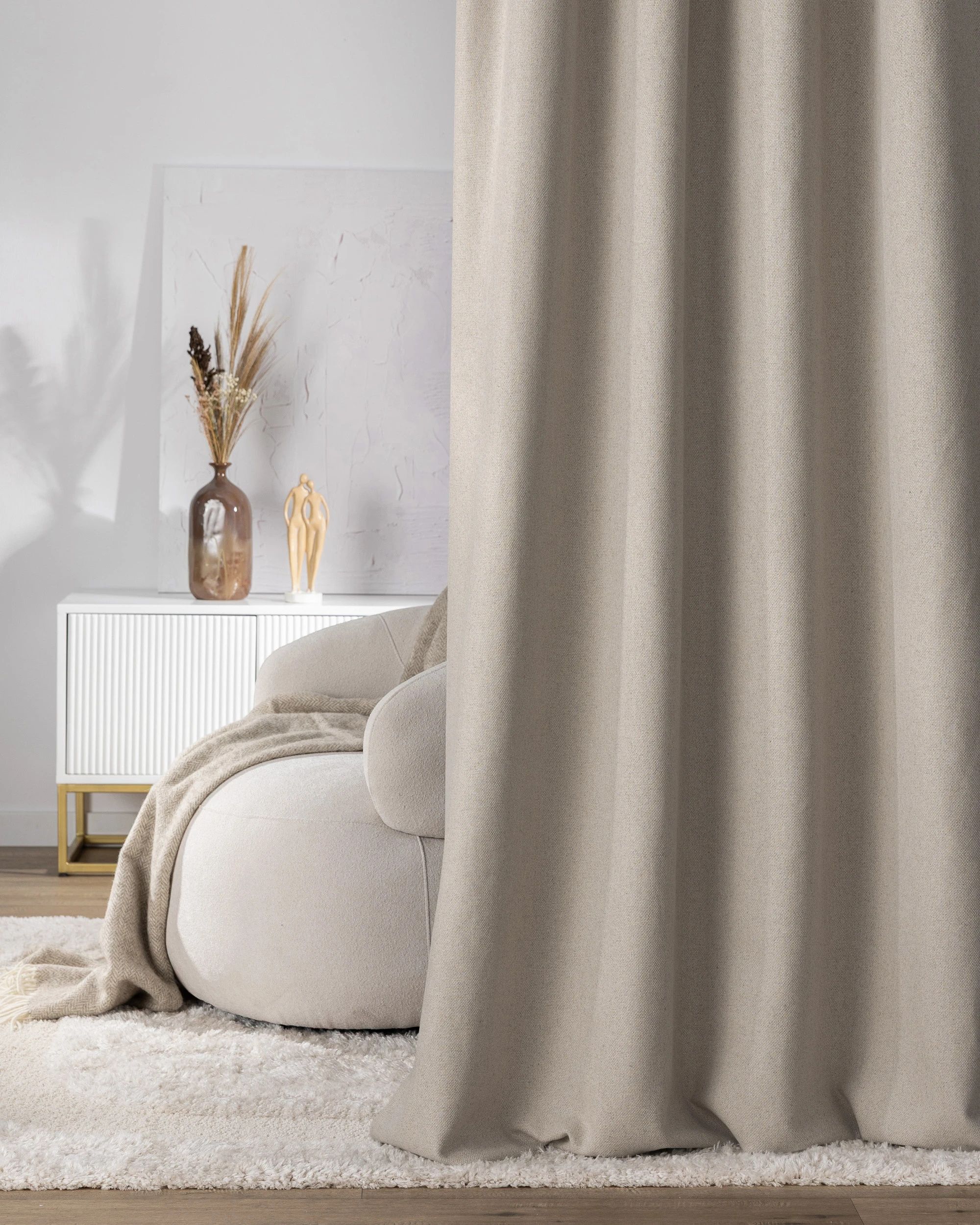 Single pinch pleat curtain product colour beige fabric structured (hover)