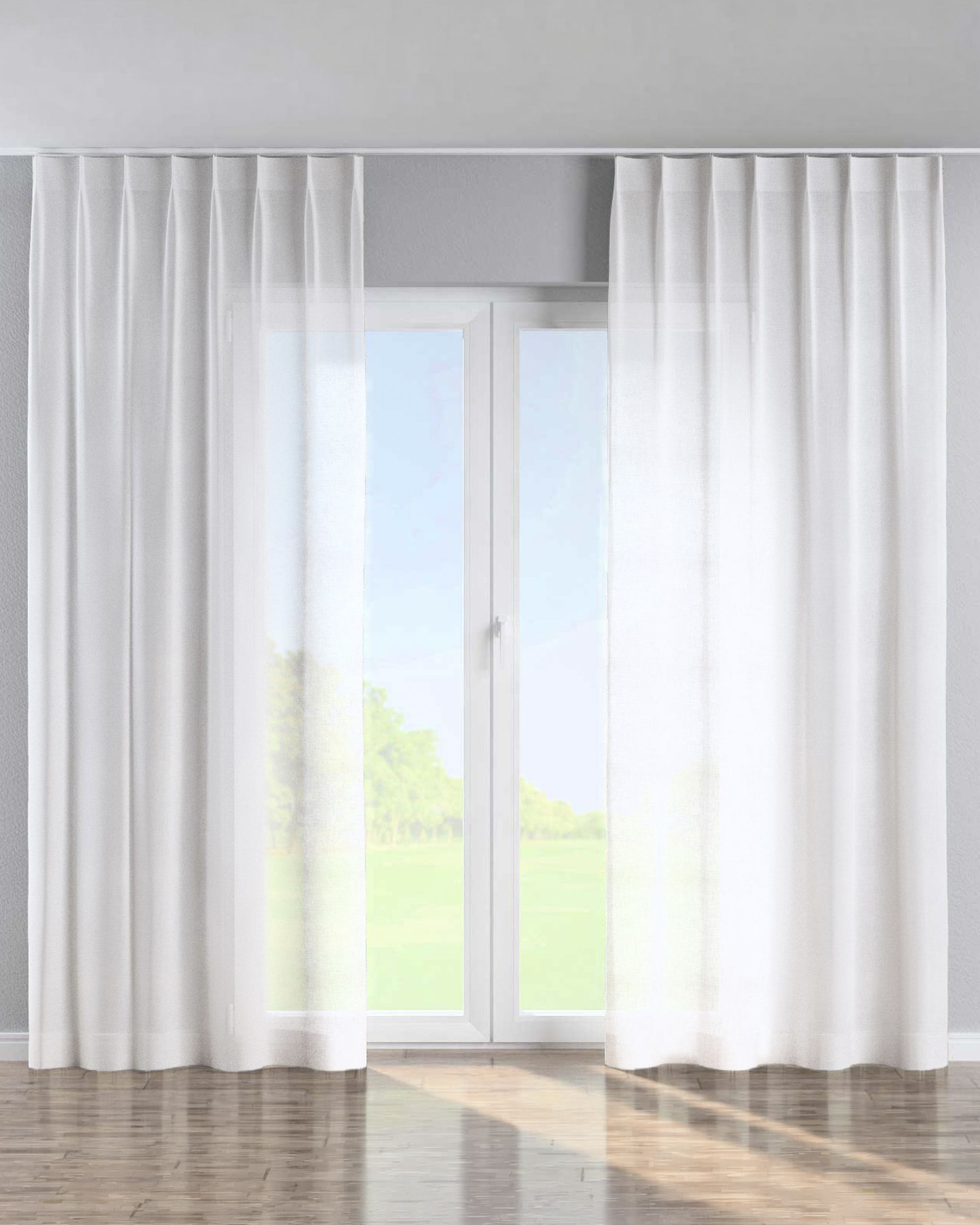 Single pinch pleat curtain product colour white fabric semi-sheer, structured