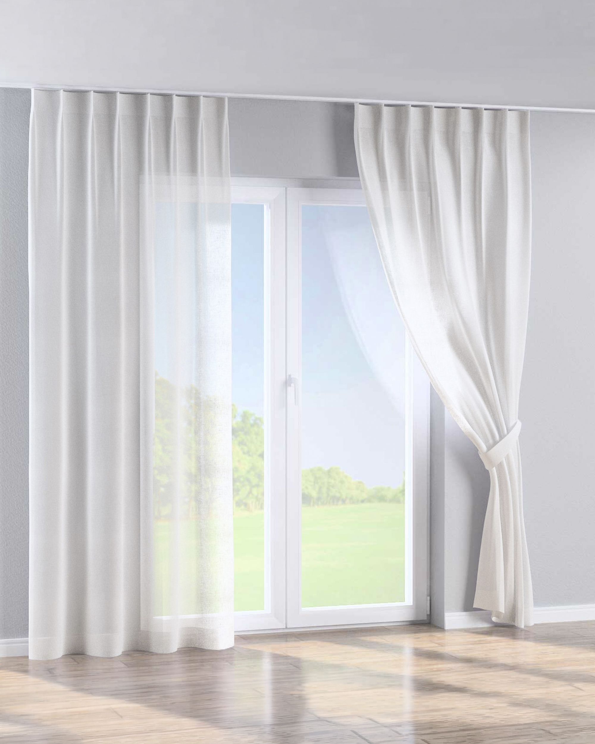 Single pinch pleat curtain product colour white fabric semi-sheer, structured (hover)