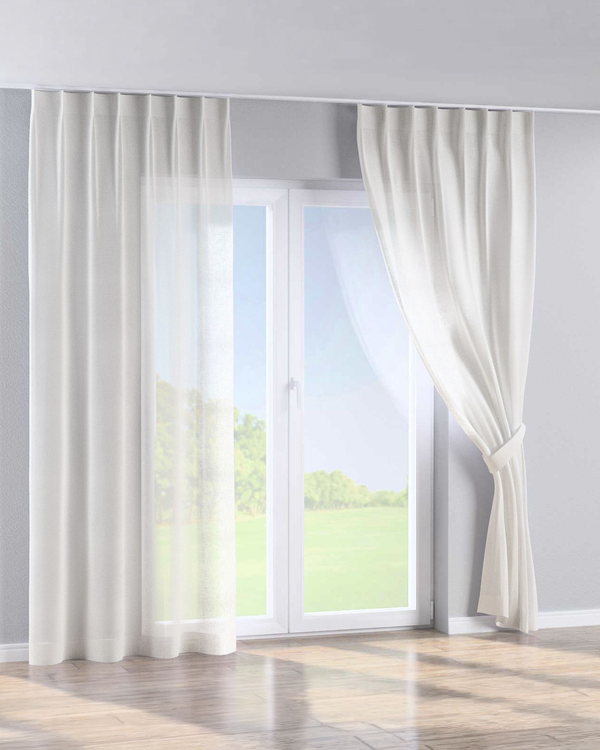 Single pinch pleat curtain product colour cream fabric semi-sheer, structured (hover)