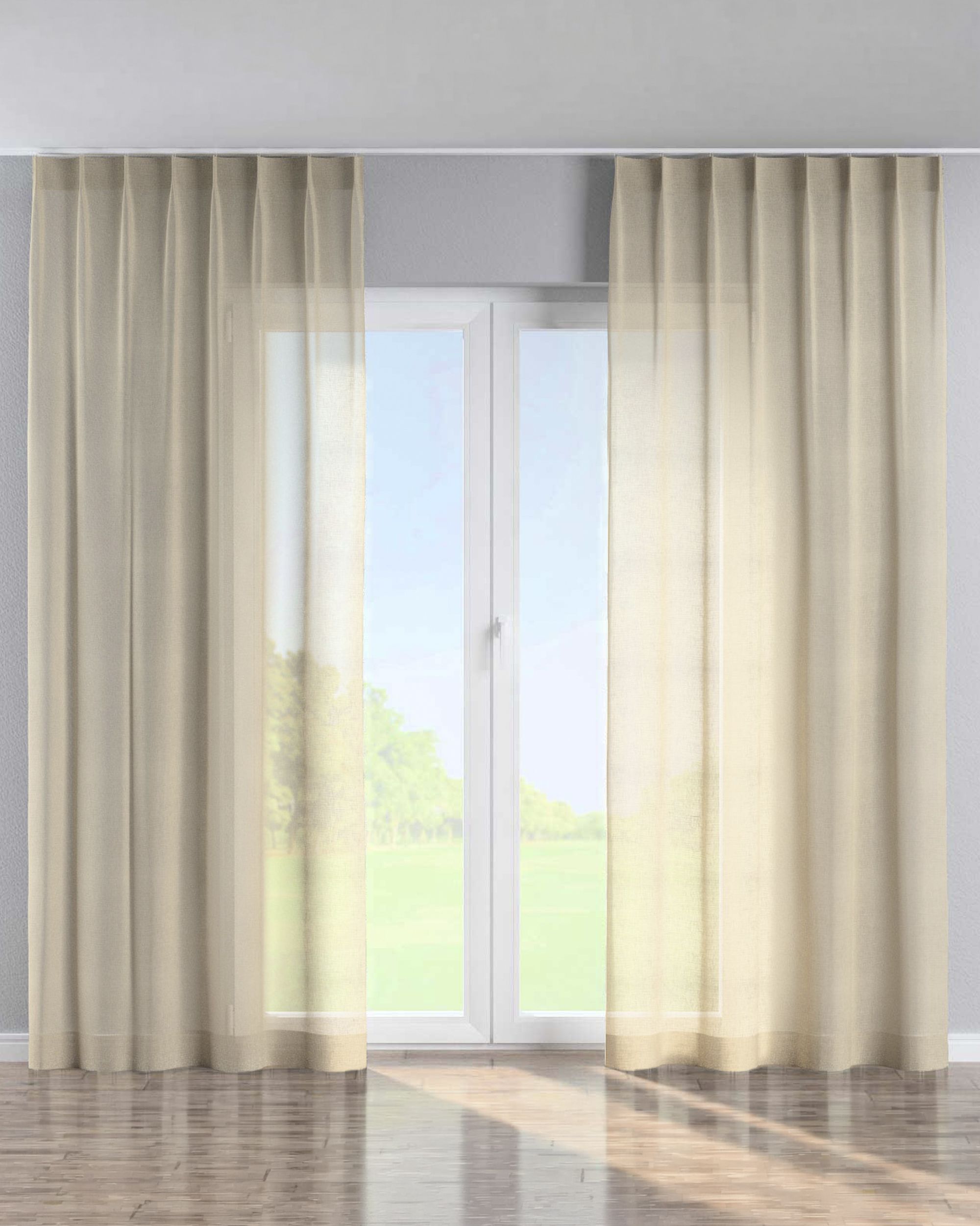 Single pinch pleat curtain product colour beige fabric semi-sheer, structured