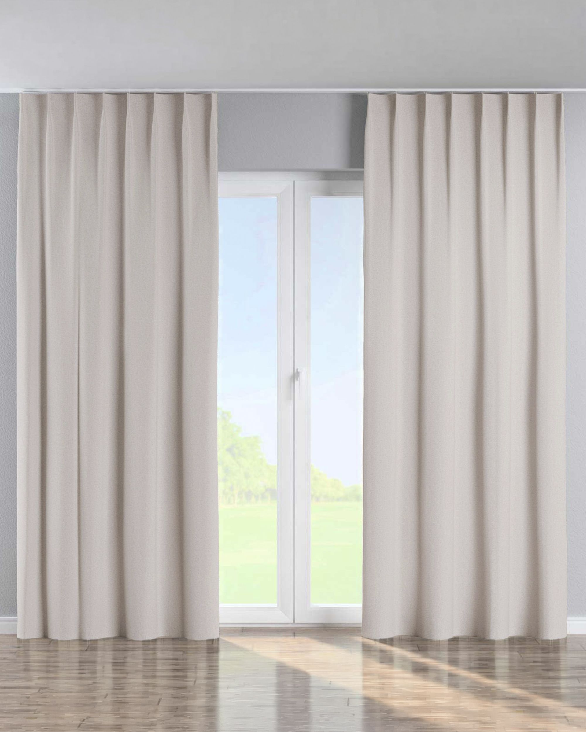 Single pinch pleat curtain product colour beige fabric structured, blackout