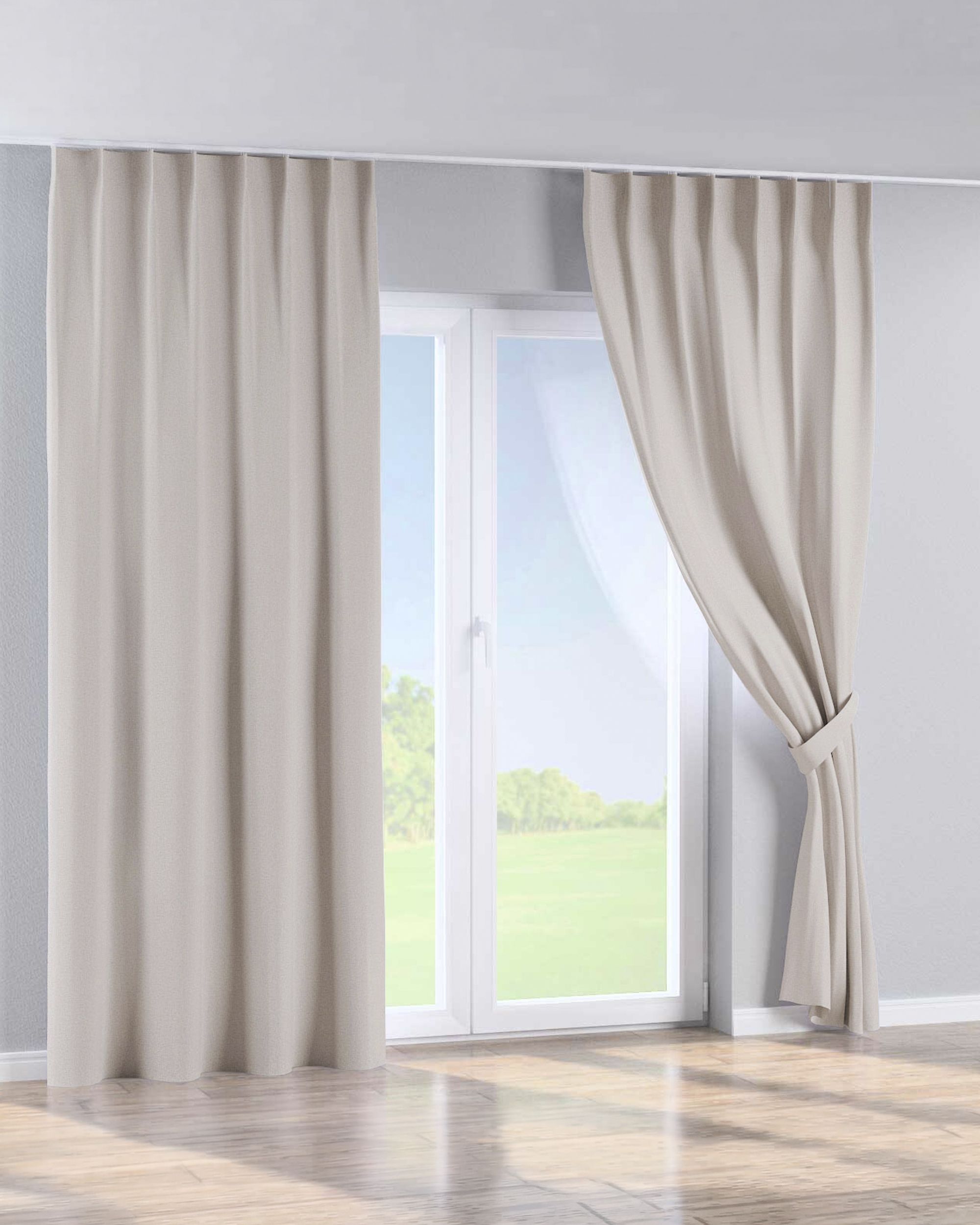 Single pinch pleat curtain product colour beige fabric structured, blackout (hover)