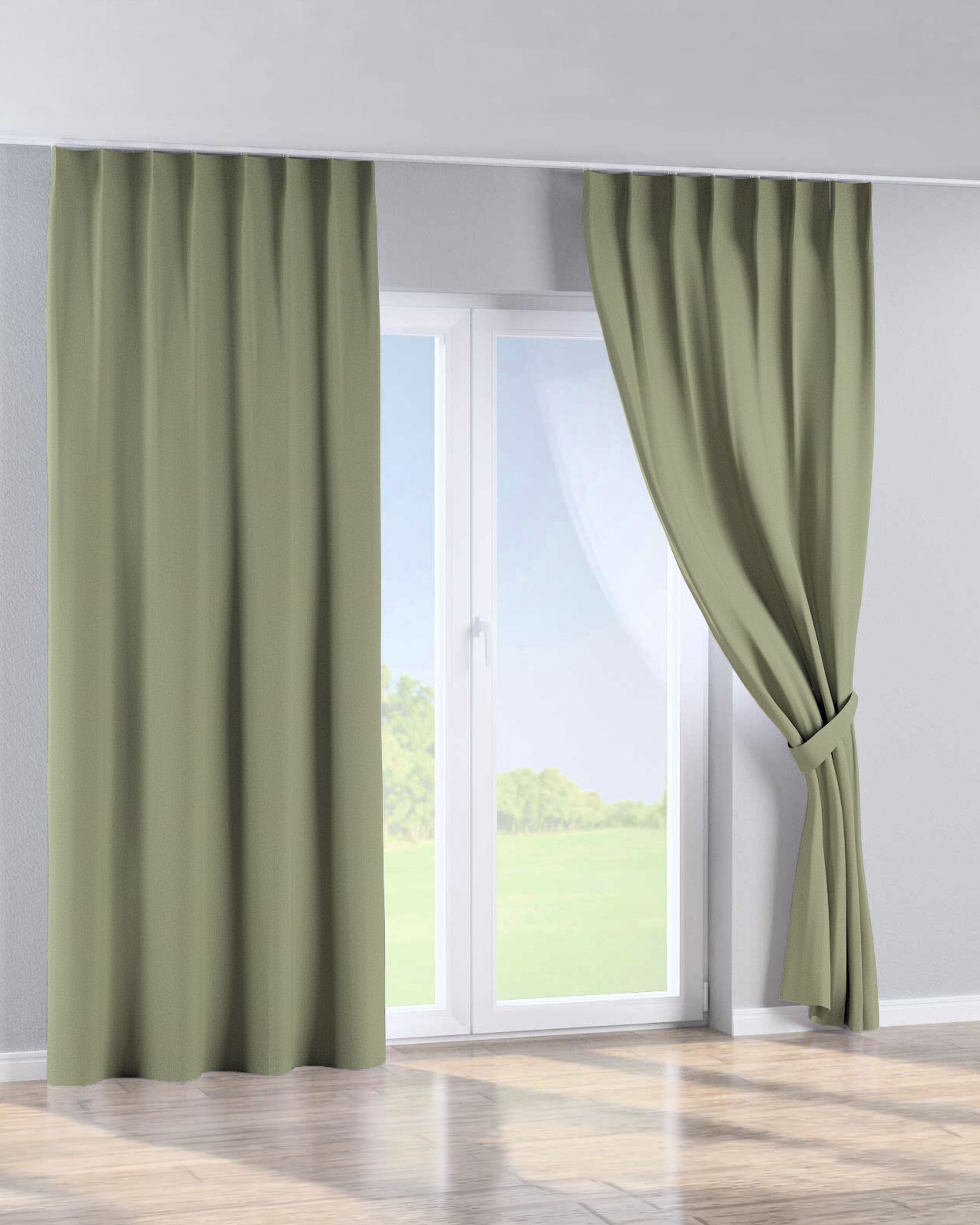 Single pinch pleat curtain product colour green fabric structured, blackout (hover)