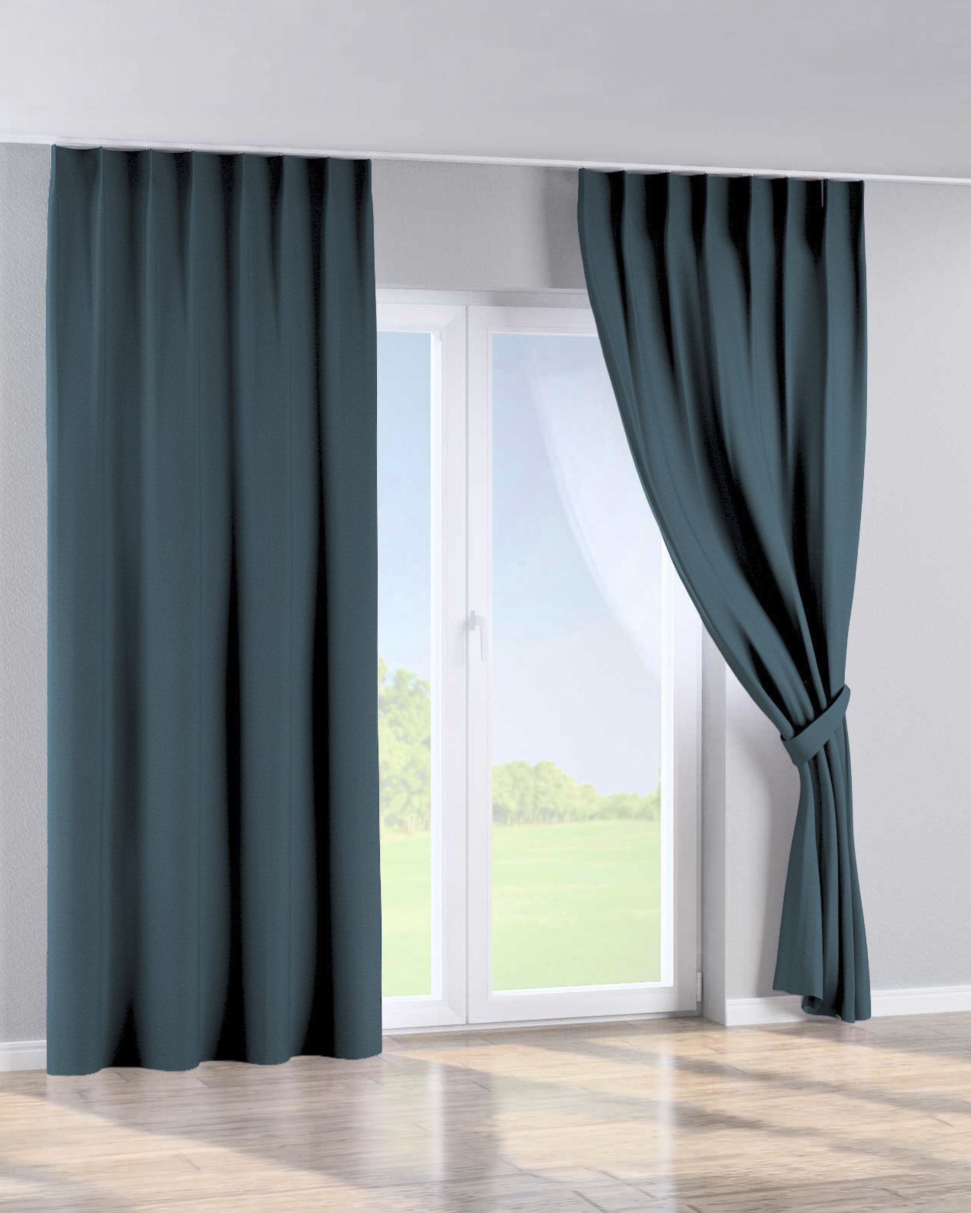 Single pinch pleat curtain product colour blue fabric structured, blackout (hover)
