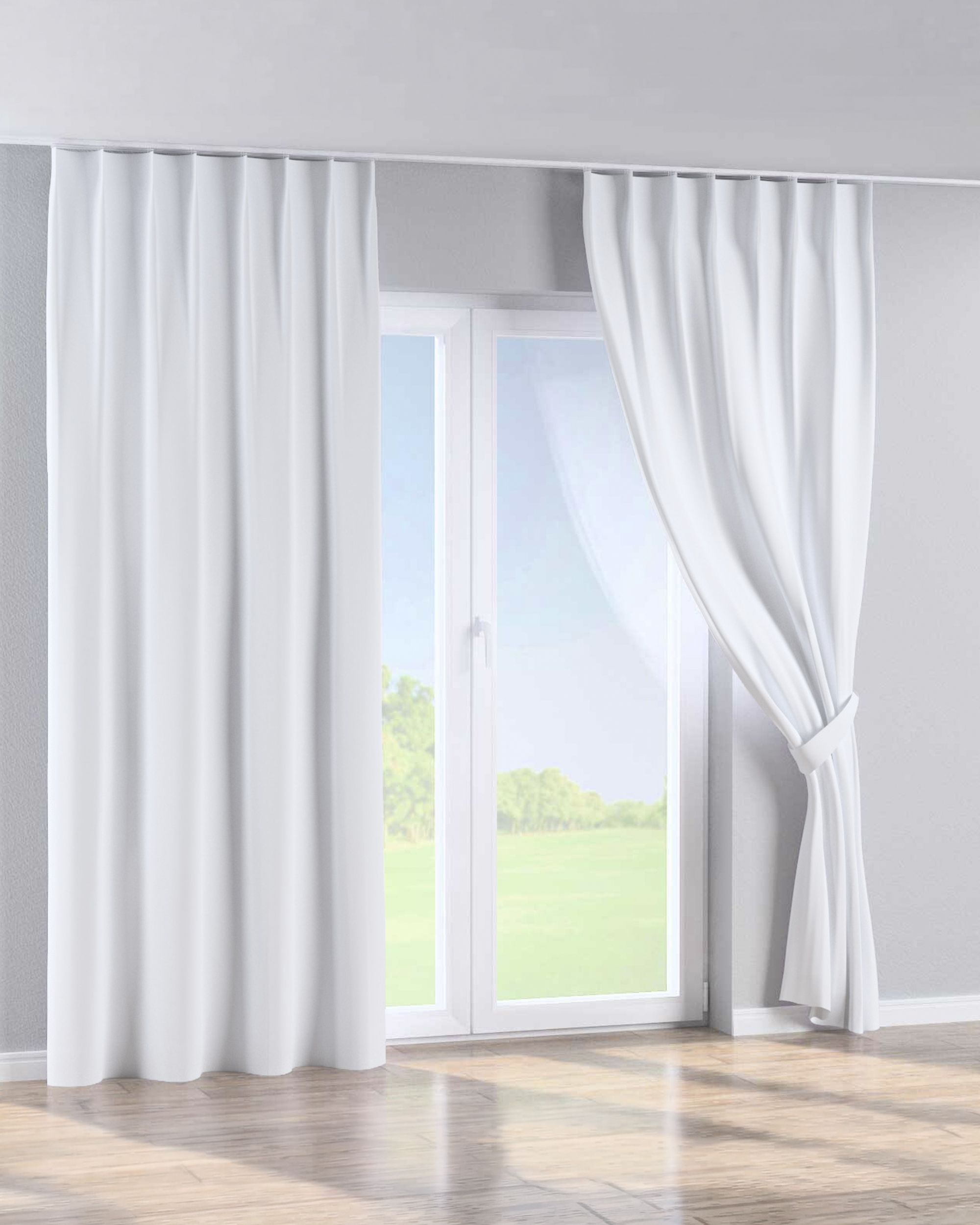 Single pinch pleat curtain product colour white fabric blackout (hover)