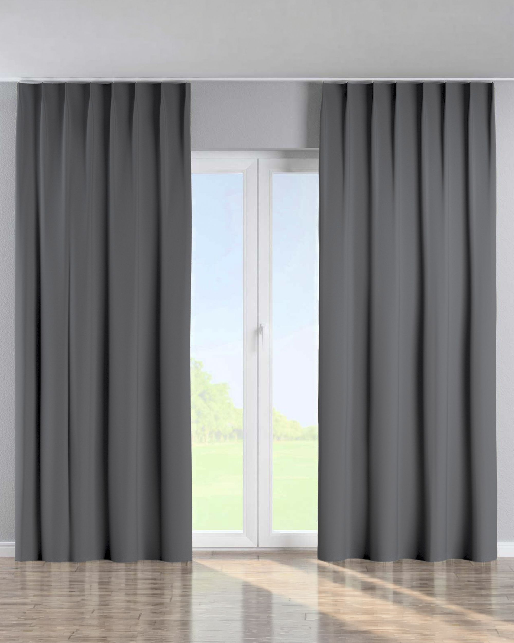 Single pinch pleat curtain product colour black fabric blackout