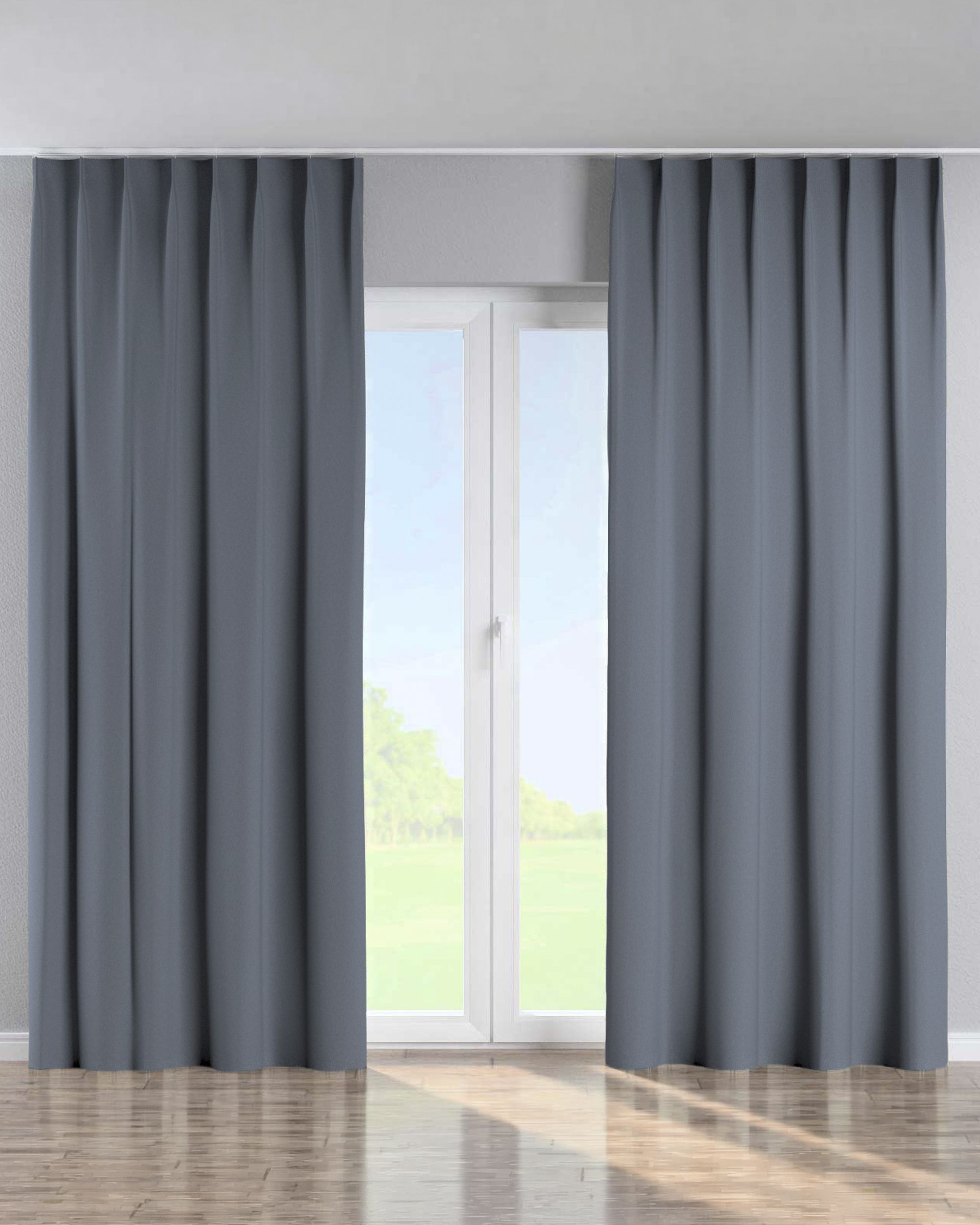 Single pinch pleat curtain product colour navy blue fabric blackout