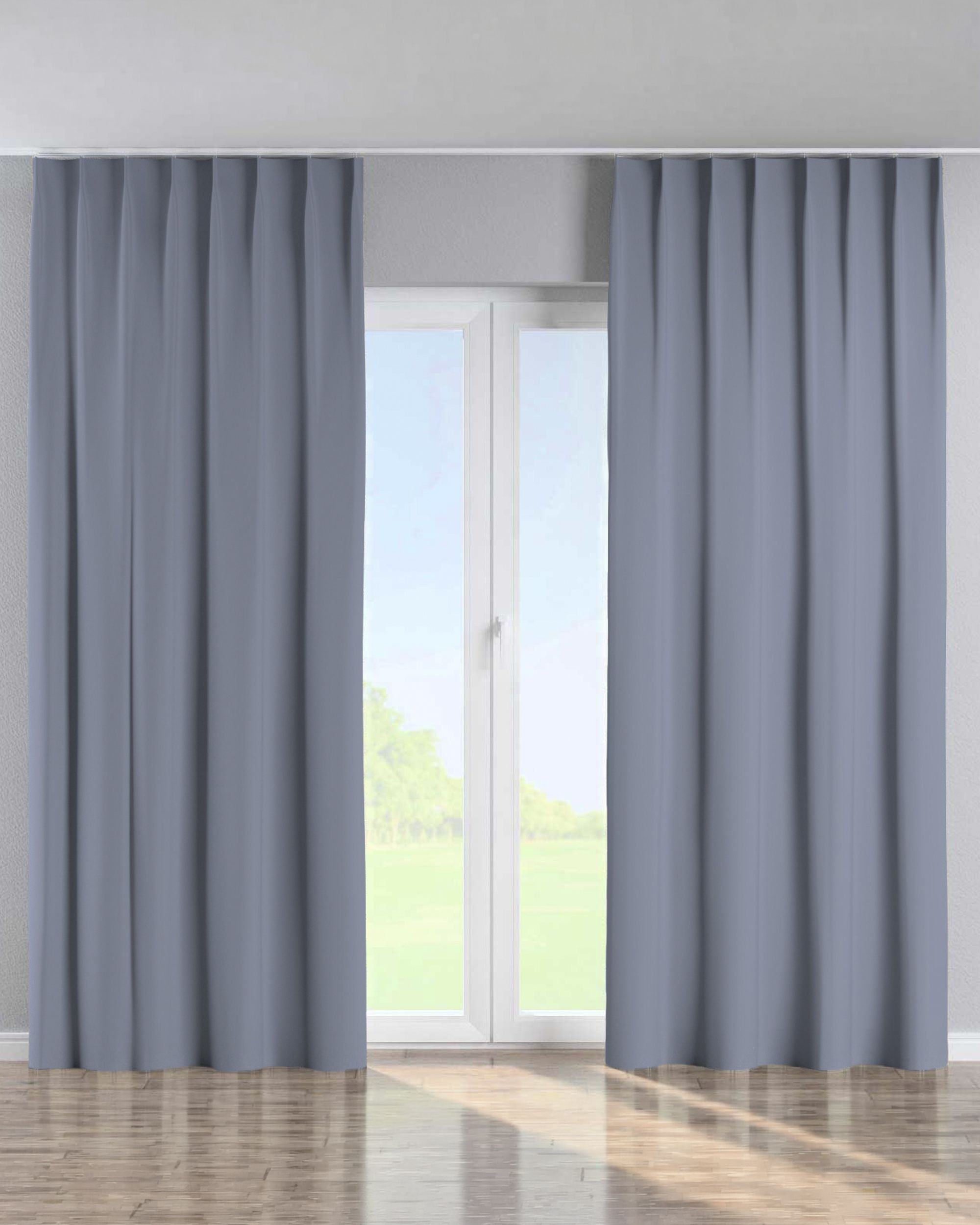 Single pinch pleat curtain product colour grey fabric blackout