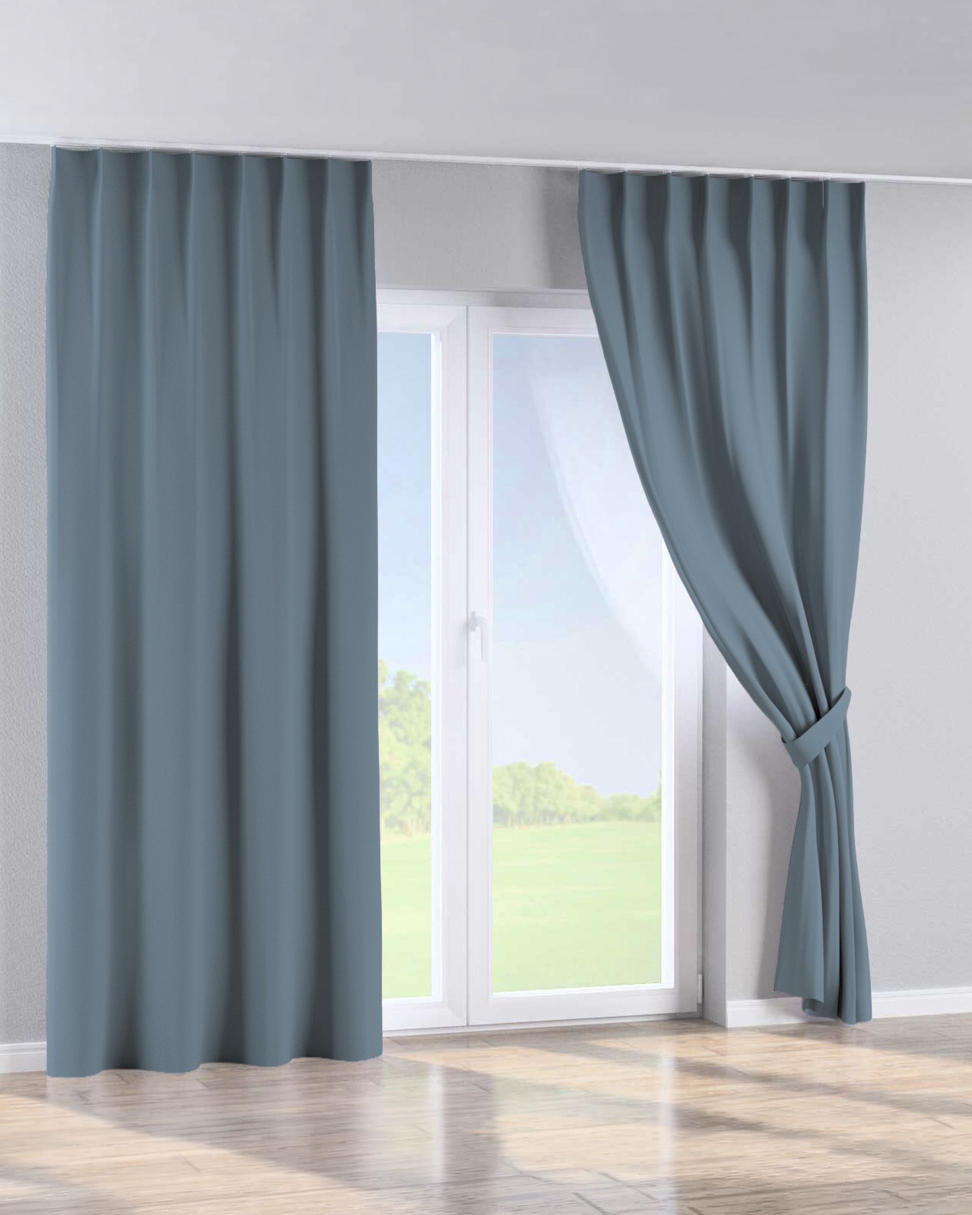 Single pinch pleat curtain product colour blue fabric blackout (hover)