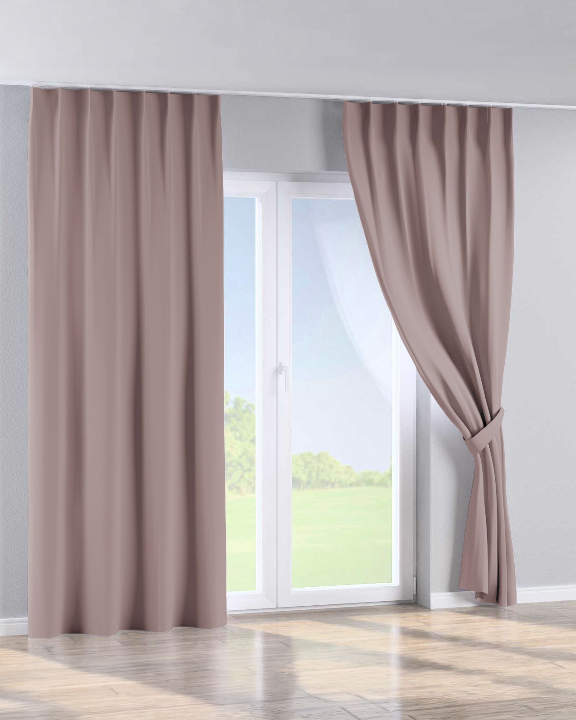Single pinch pleat curtain product colour pink fabric blackout (hover)
